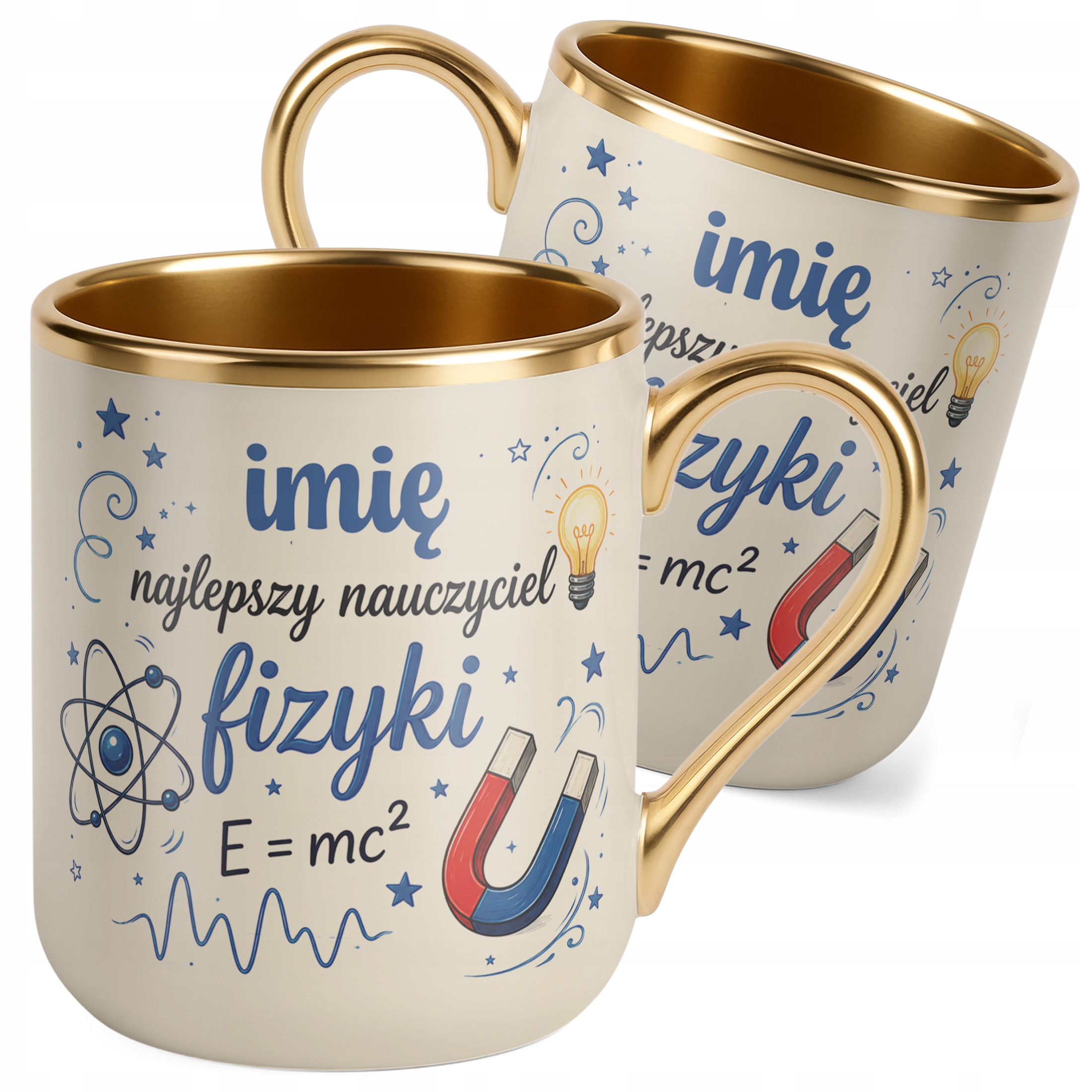 Kubek Premium Złoty Ecru z Imieniem Dzień Nauczyciela Fizyka Prezent