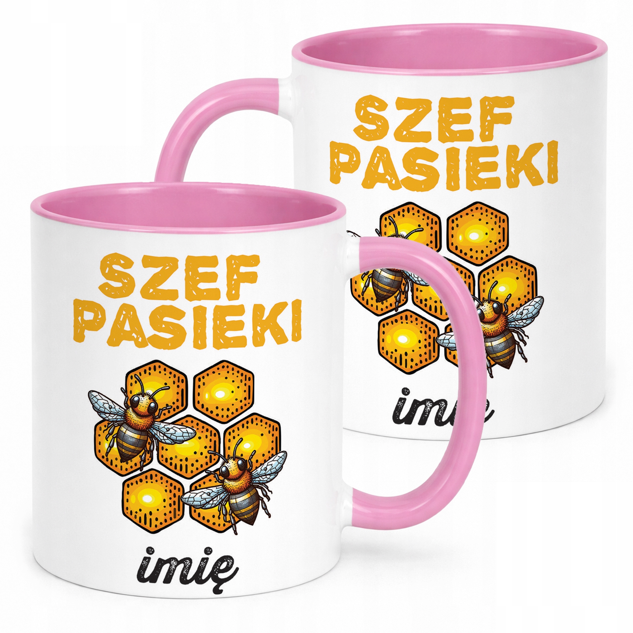 Kubek Różowy Personalizowany Dla Pszczelarza Pszczoły Pasieka Prezent