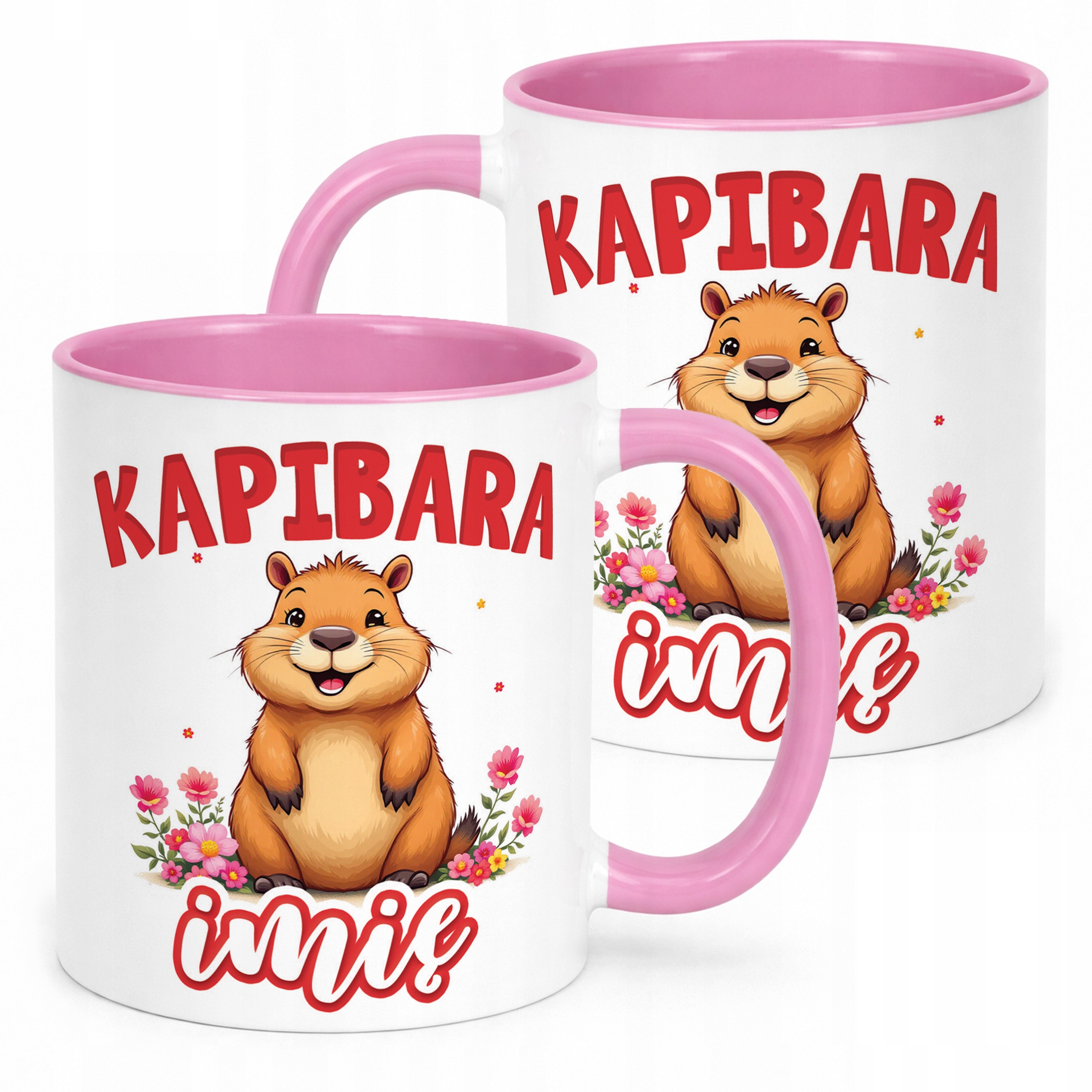 Kubek Różowy Personalizowany Kapibara Capybara Zwierzak Dla Dzieci