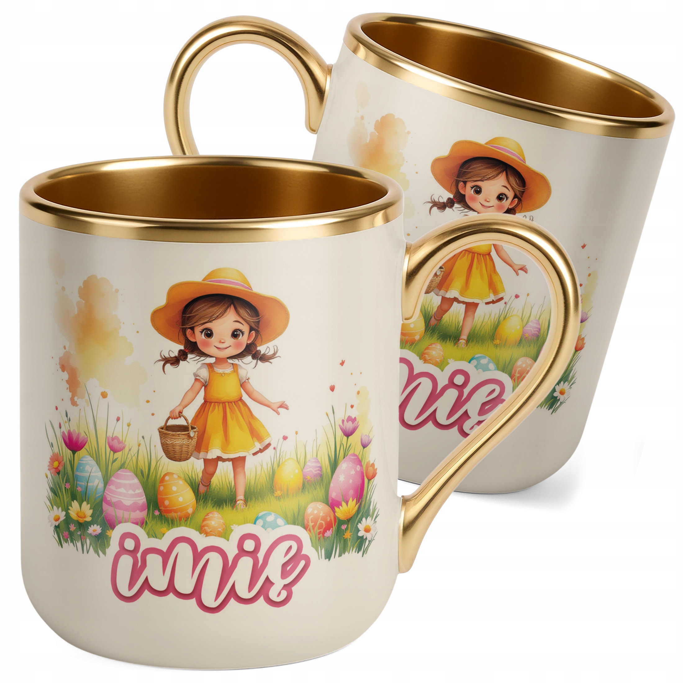 Kubek Premium Złoty Ecru Personalizowany Wielkanoc Prezent Pisanki Wiosna
