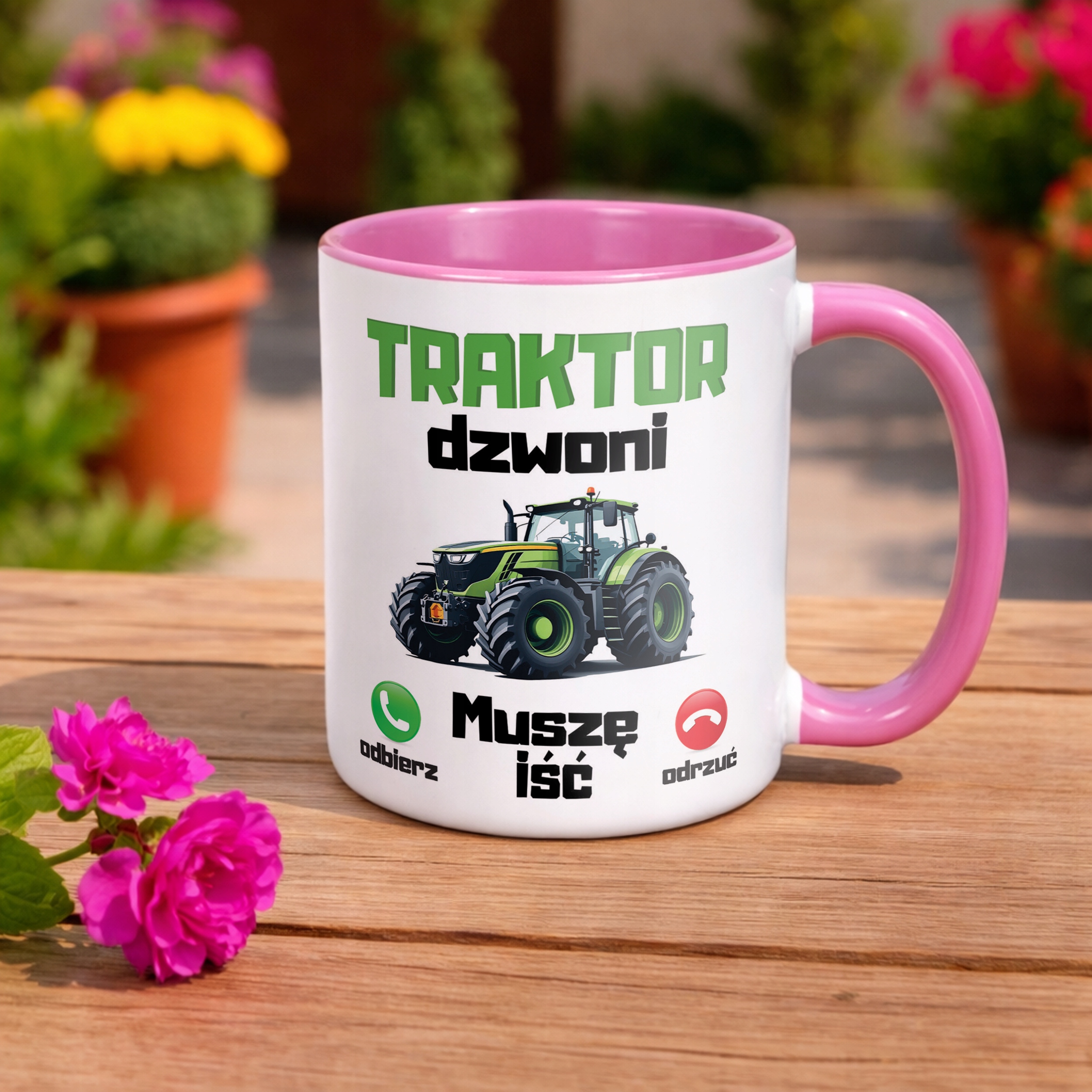Kubek Różowy Rolnik Dla Rolnika Traktor Zabawny Prezent Upominek