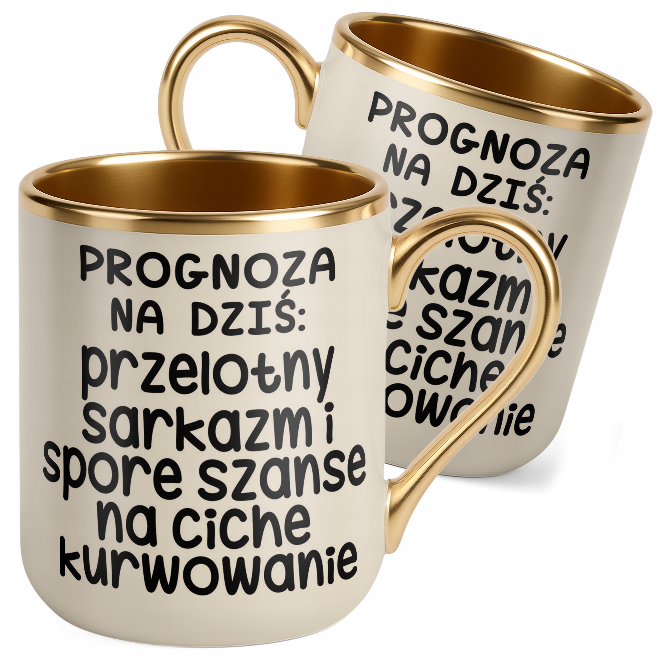 Kubek Premium Złoty Ecru Progonoza Pogody Na Dziś Śmieszny Zabawny