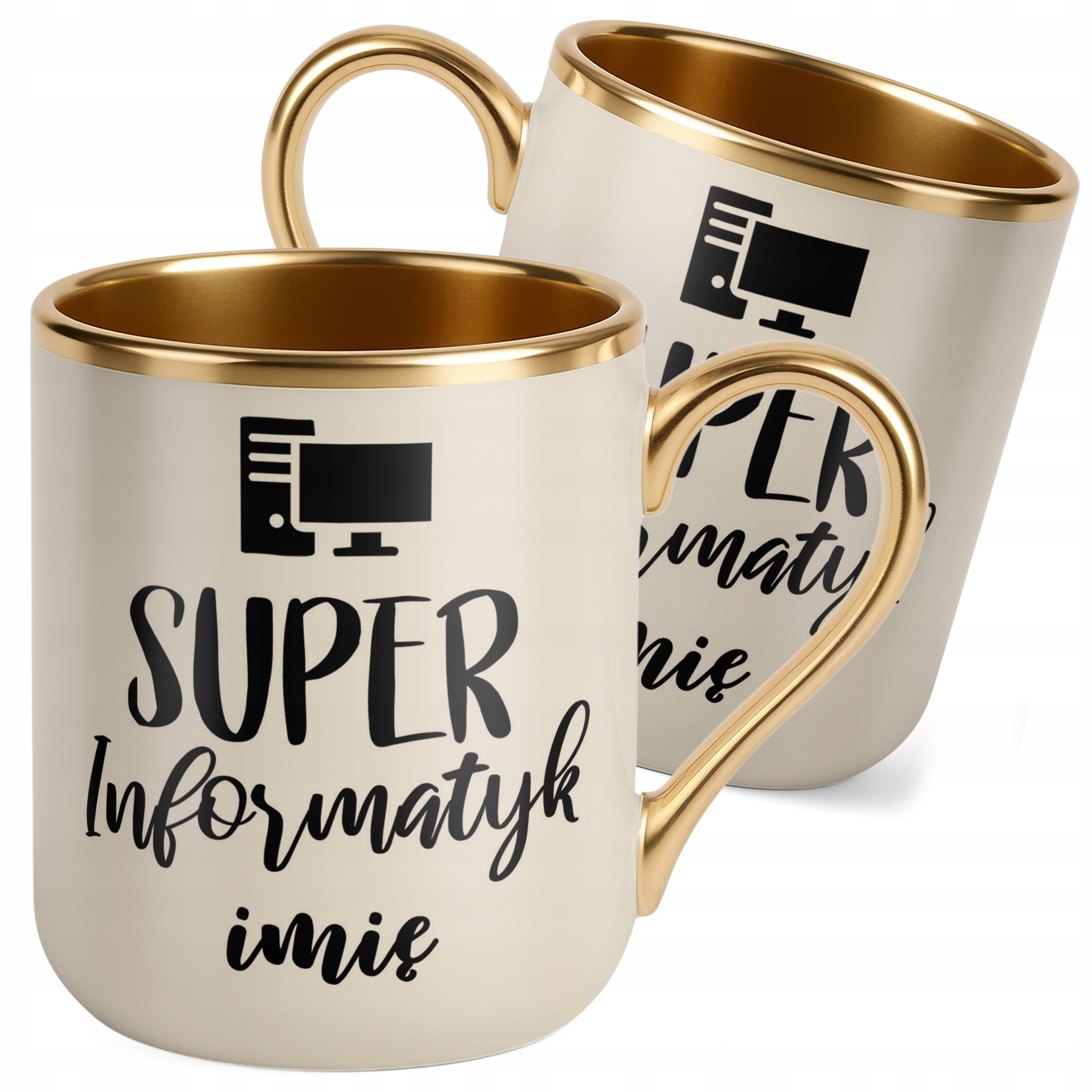 Kubek Premium Złoty Ecru Personalizowany Super Informatyk