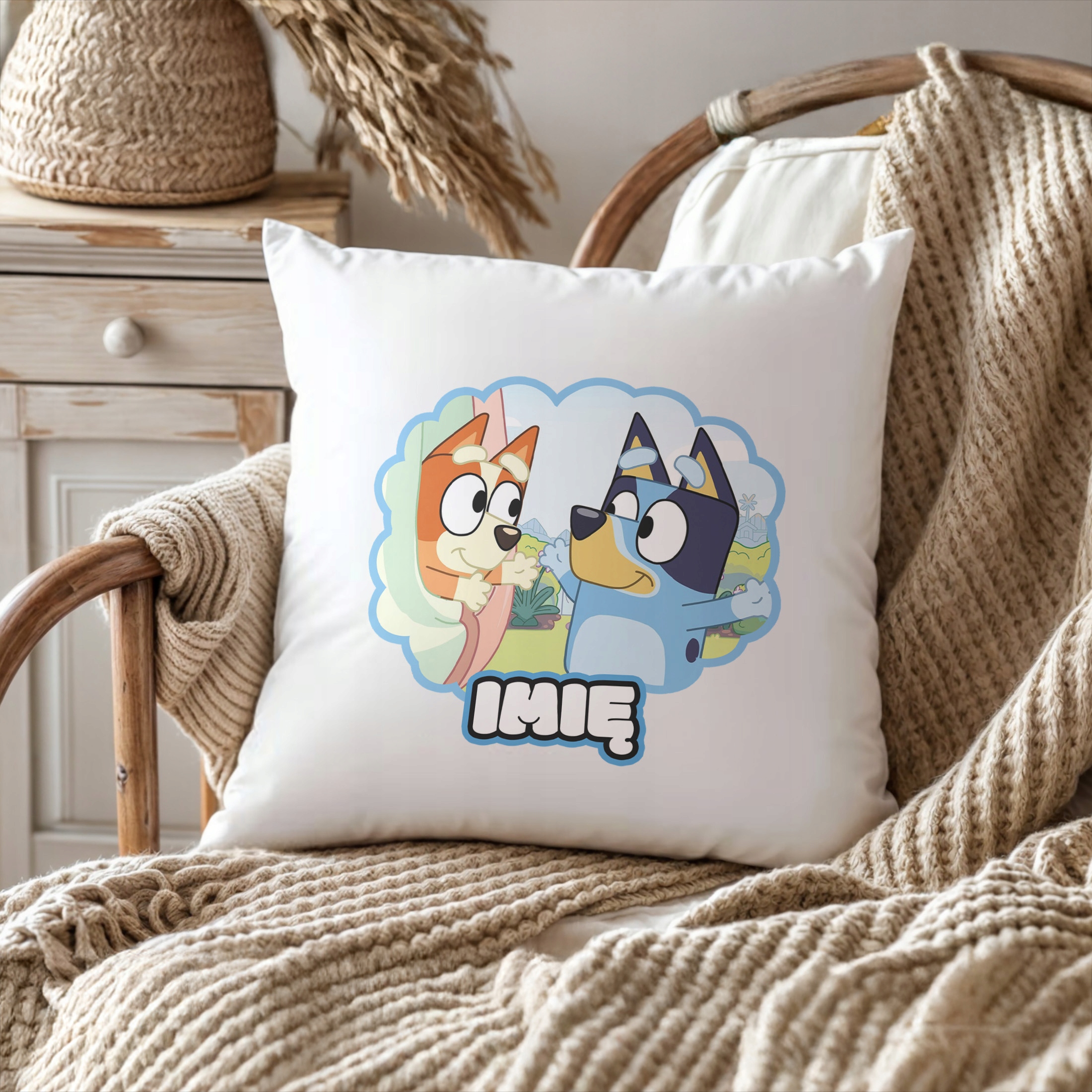Poduszka 38×38 cm Bluey Pies dla Dzieci Personalizacja