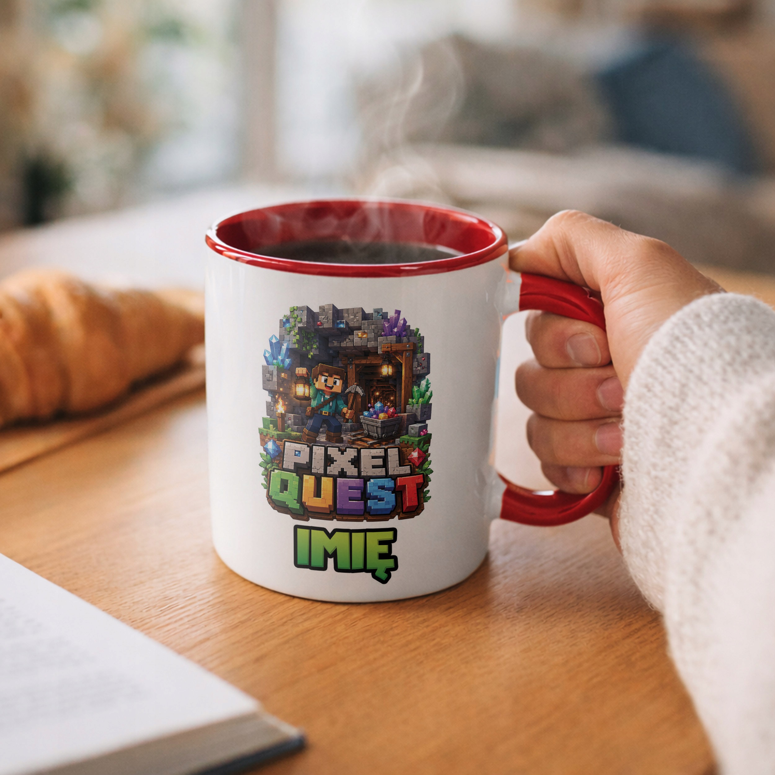 Kubek Czerwony z nadrukiem personalizowany PIXEL Gra Dla Dzieci Prezent