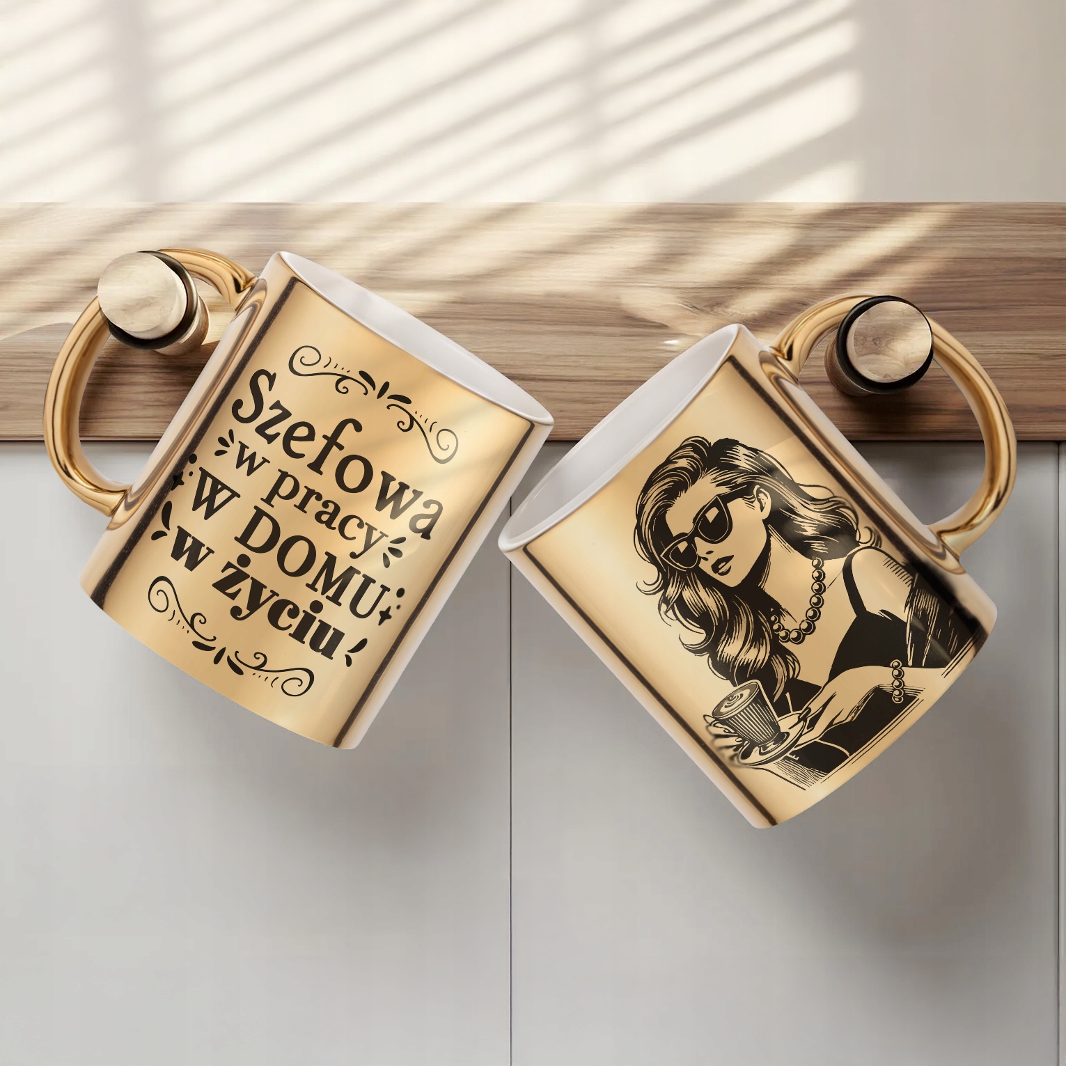Złoty kubek na prezent Dzień Kobiet Szefowa W Domu Pracy Życiu Prezent