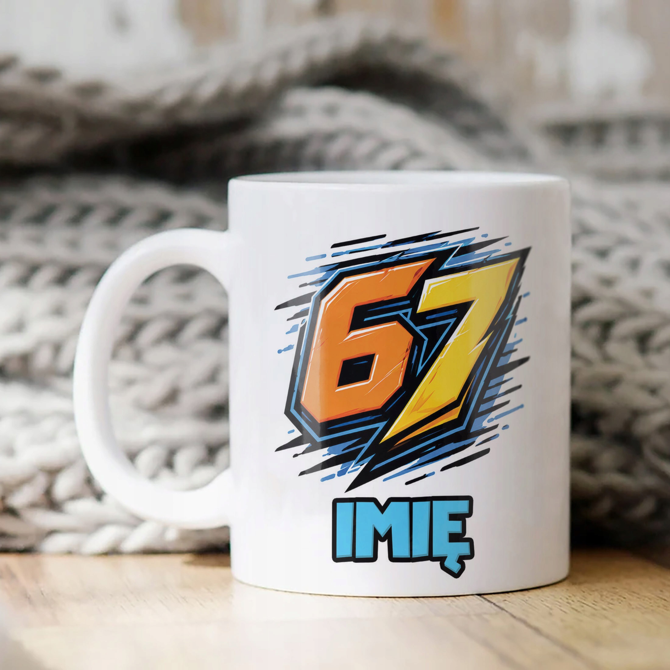 Biały Kubek z nadrukiem personalizowany 67 SIX SEVEN Dla Dzieci Prezent