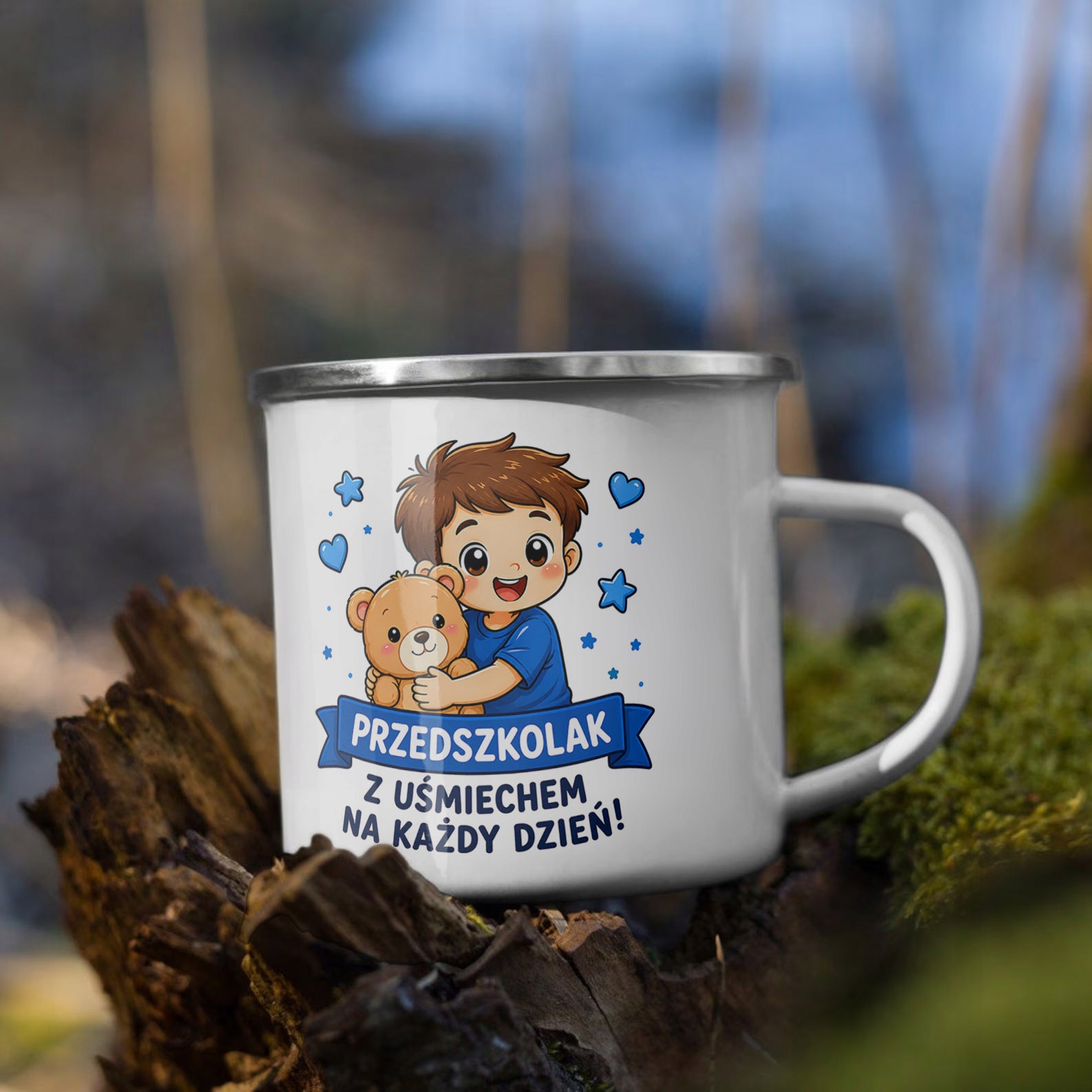 Zestaw Plecak Worek Kubek Emaliowany Z Nadrukiem Przedszkolak Szkoła
