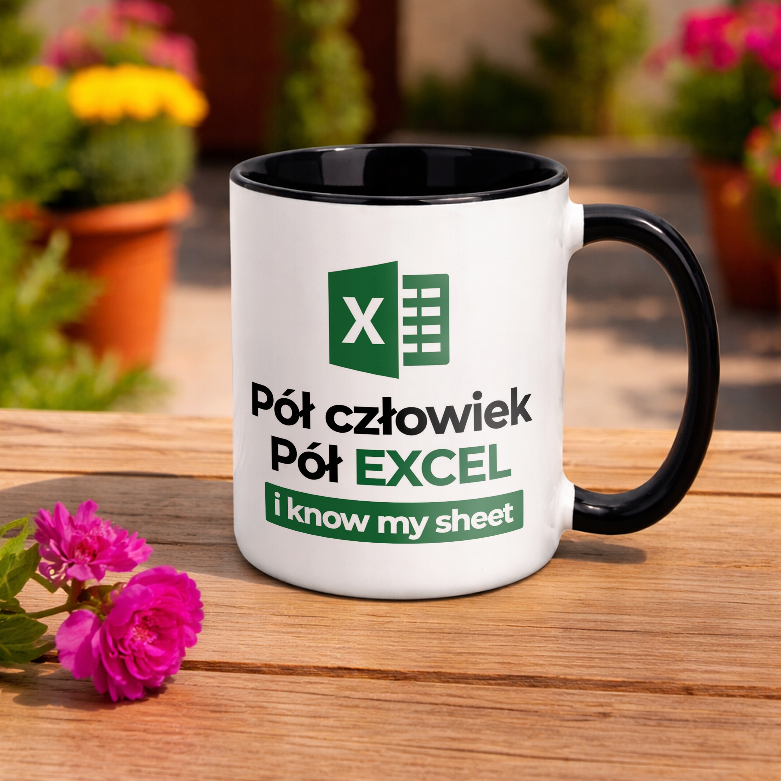 Kubek Czarny Pół Człowiek Pół Excel Zabawny Prezent Praca