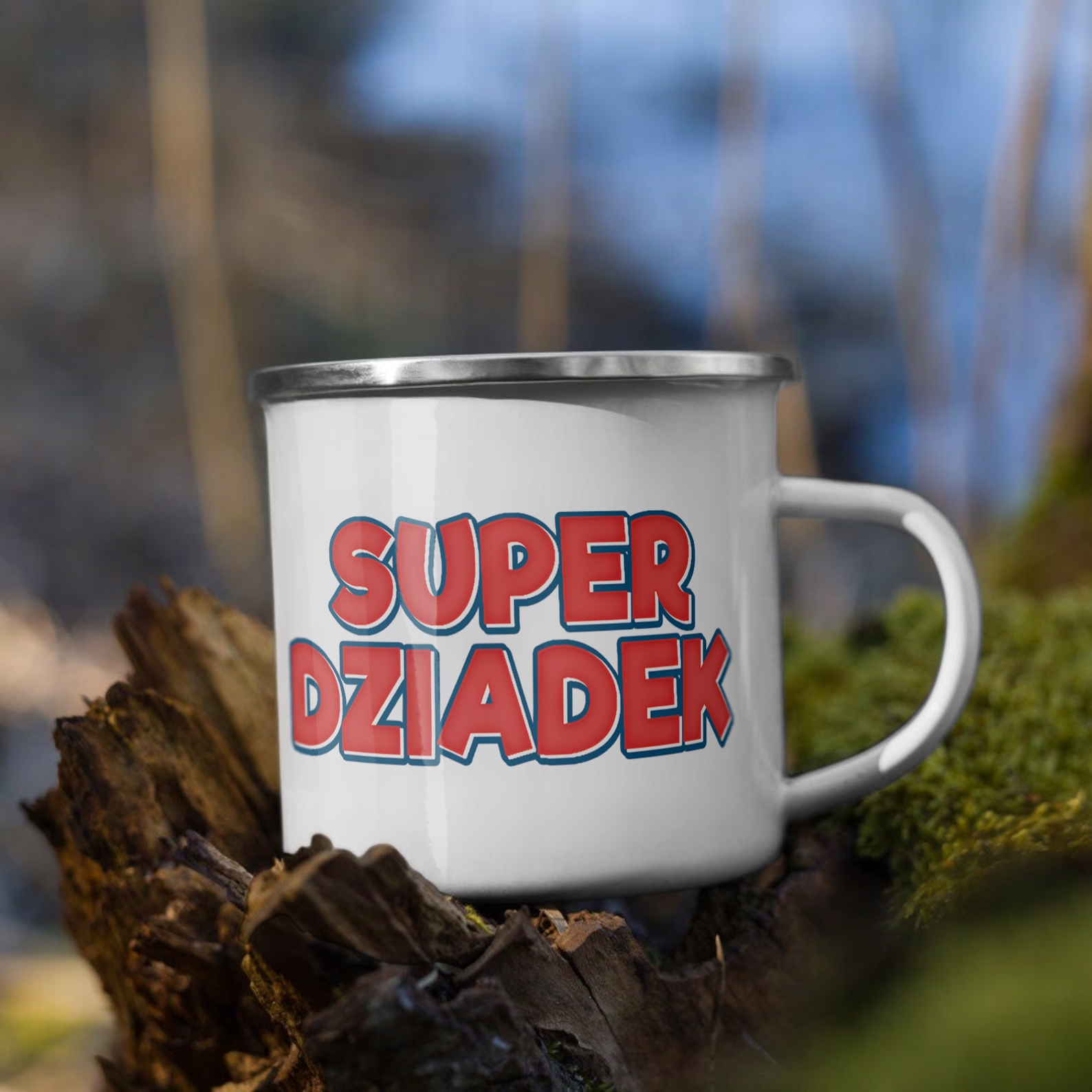 Emaliowany Kubek Garnuszek 300 ml Dzień Dziadka Prezent Super Dziadek