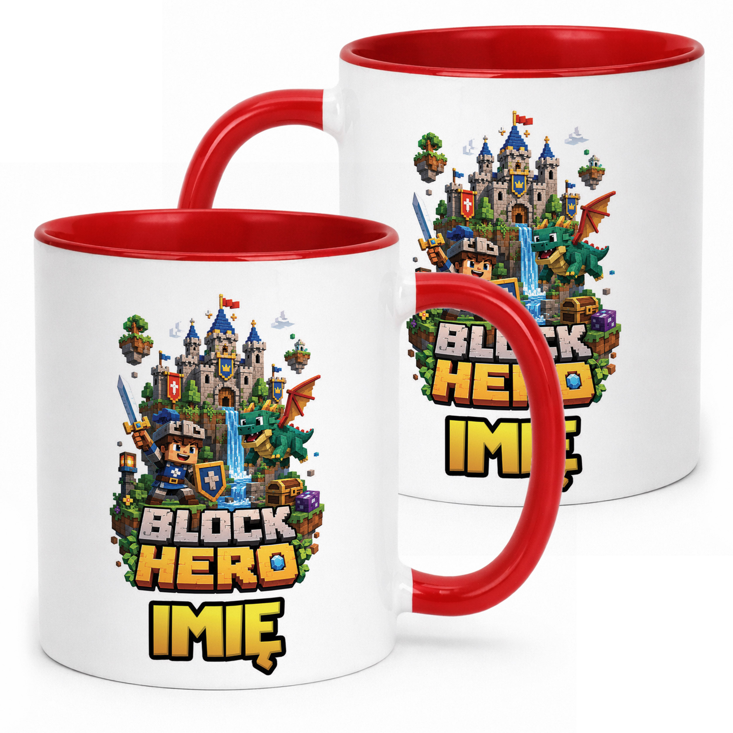 Kubek Czerwony z nadrukiem personalizowany BLOCK HERO Gra Prezent