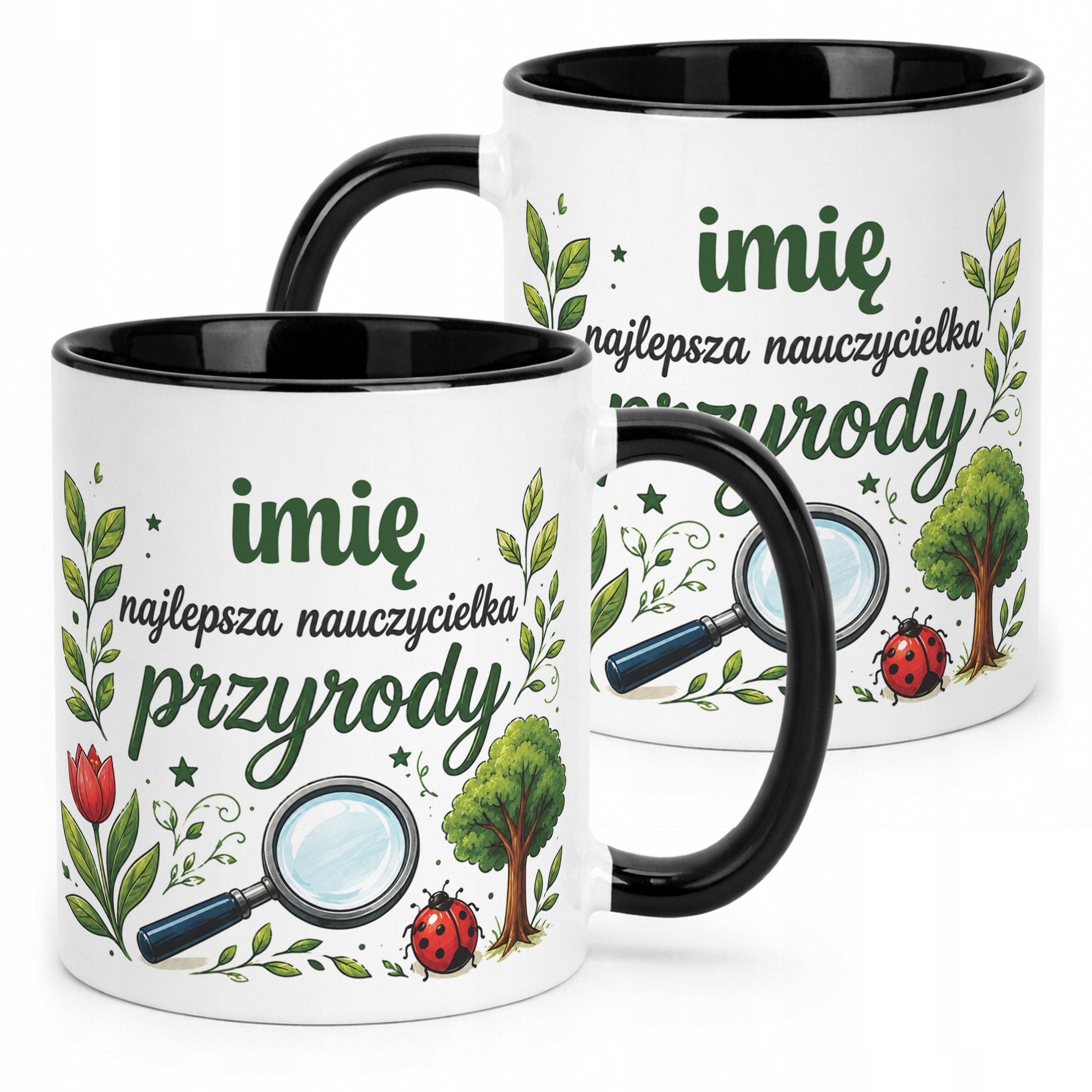 Kubek Czarny z Imieniem Dzień Nauczyciela Przyroda Prezent