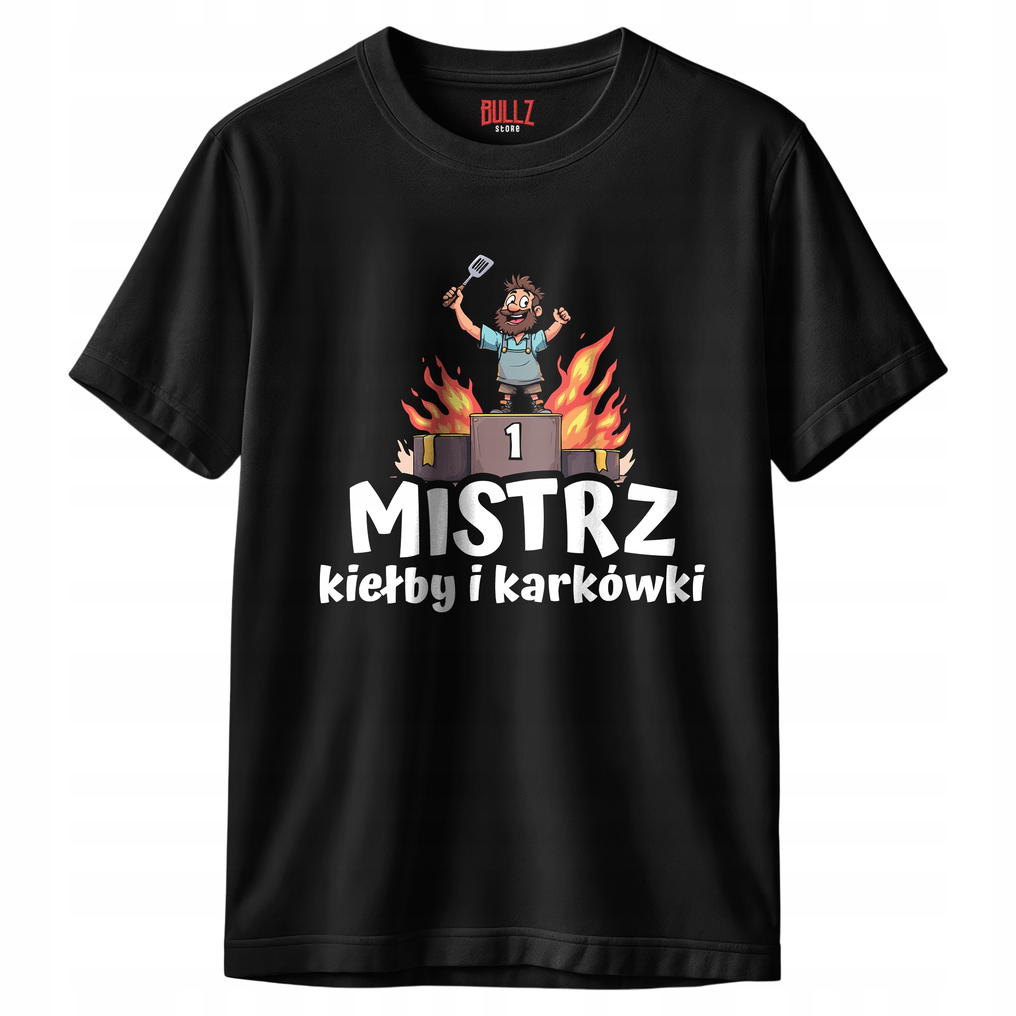Koszulka czarna męska Mistrz Kiełby i Karkówki Zabawny Prezent