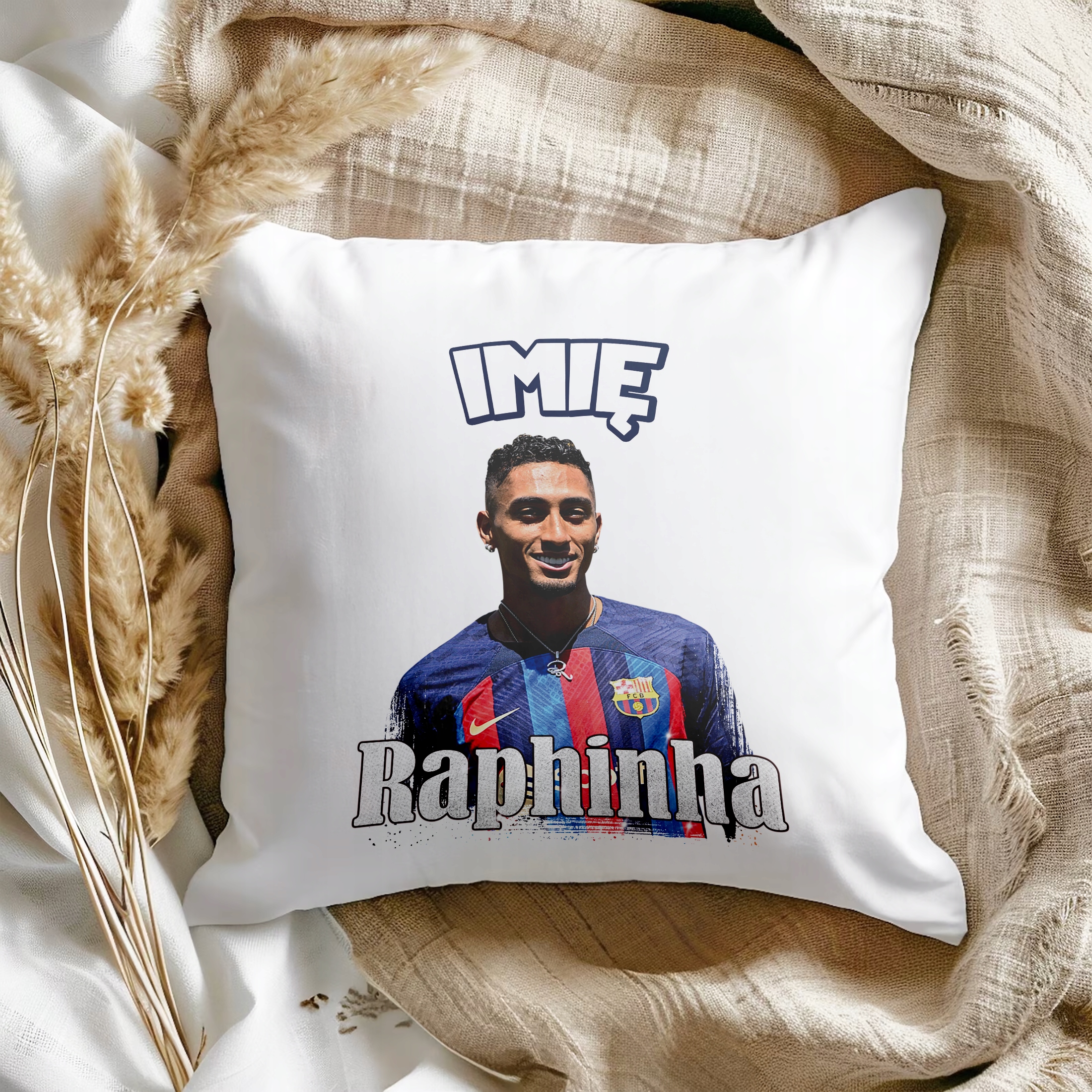 Poduszka personalizowana 38x38cm Raphinha dla kibiców FC Barcelona