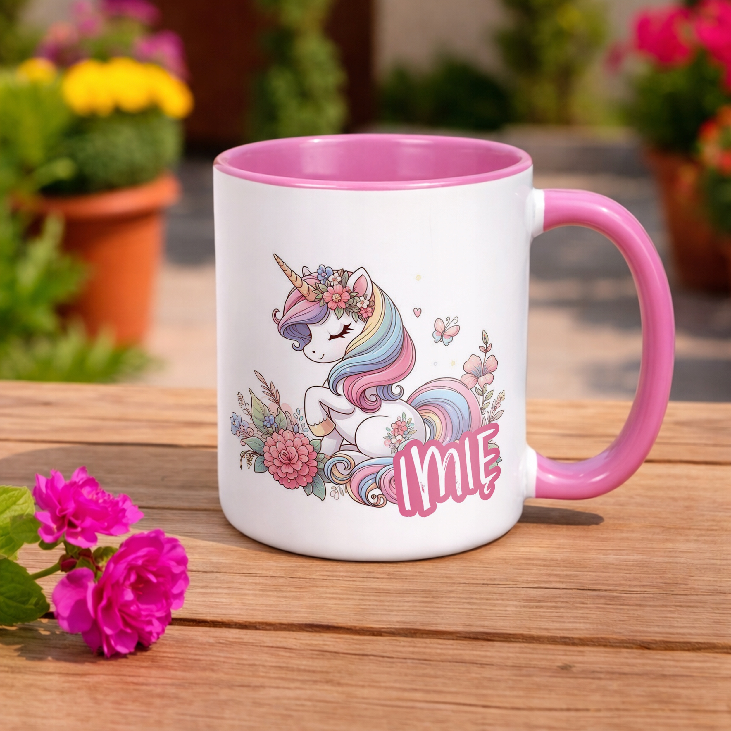 Kubek Różowy Personalizowany Z Jednorożcem Koń Słodki Dla Dzieci