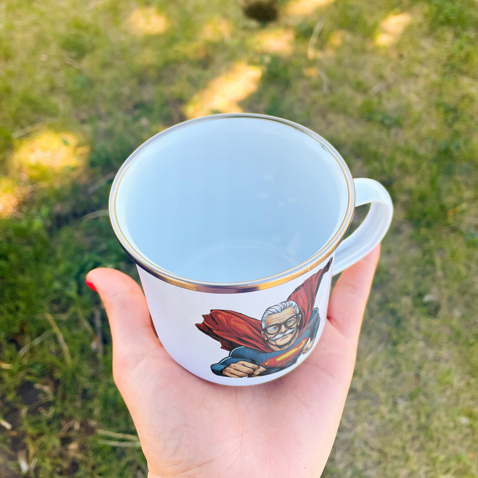 Emaliowany Kubek Garnuszek 300 ml Dzień Dziadka Prezent Super Dziadek