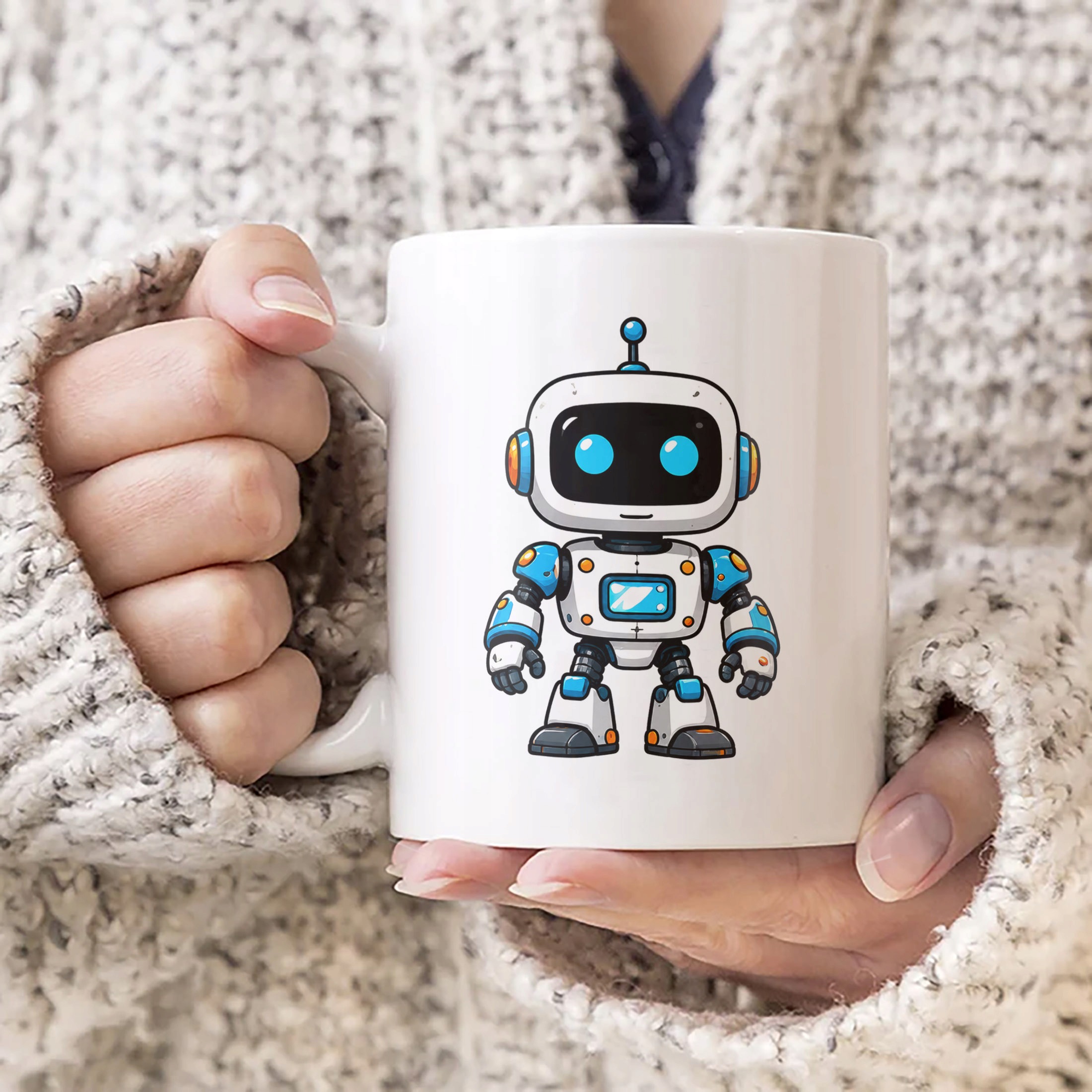 Biały Kubek z nadrukiem Robot Dla Dzieci Prezent Upominek