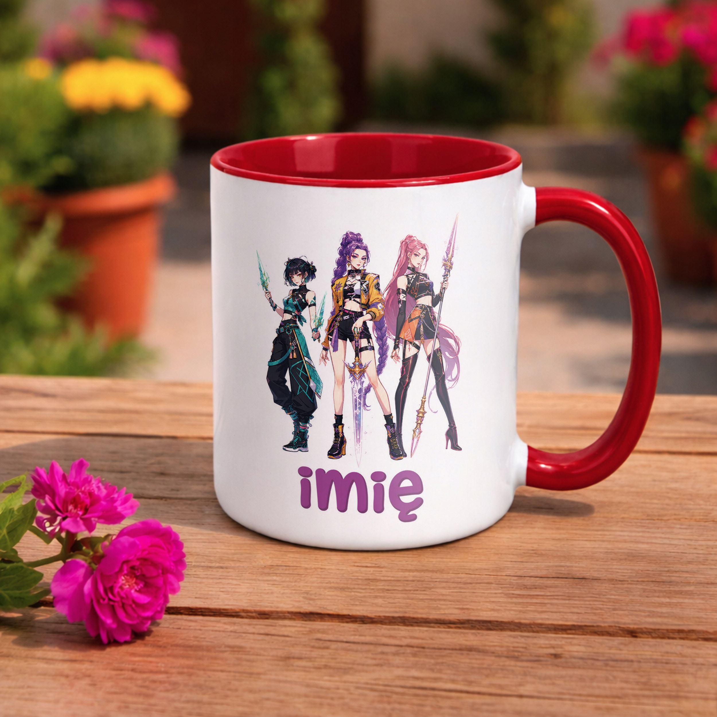 Zestaw Personalizowany Kubek Czerwony Poduszka Łowczynie Kpop Prezent