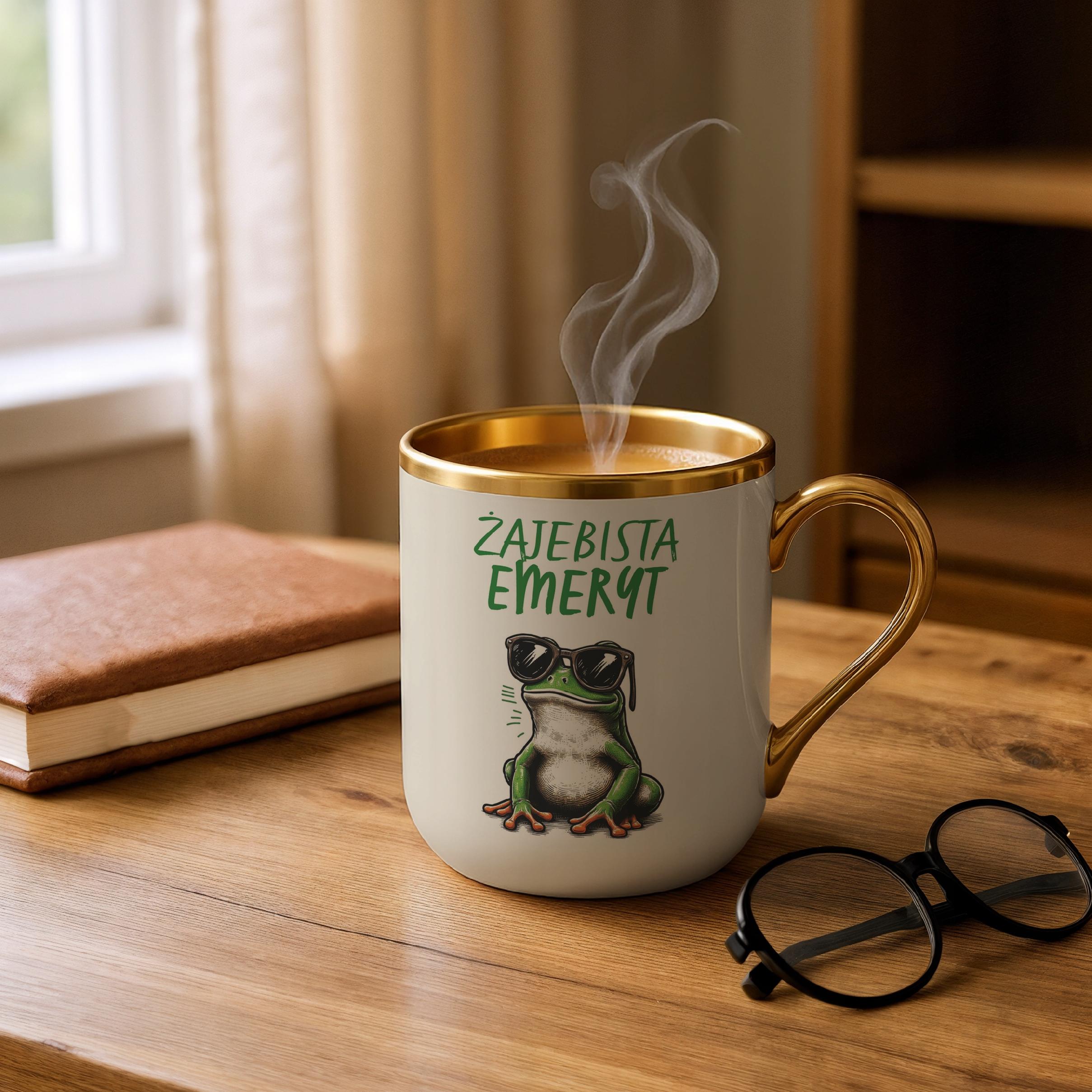 Kubek Premium Złoty Ecru Z okazji Emerytury Dla Emeryta Prezent