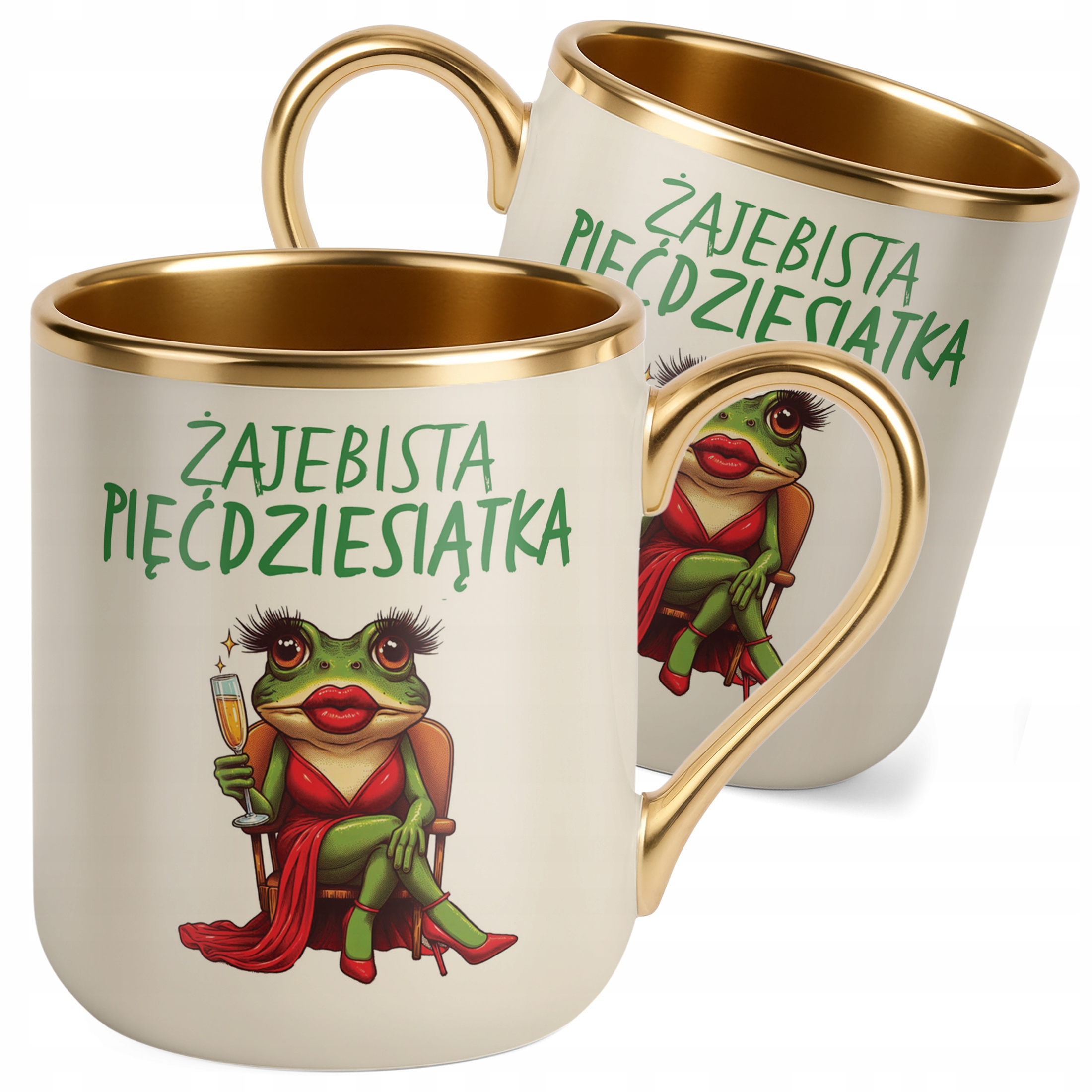 Kubek Premium Złoty Ecru Żajebista 50 Dla Kobiety Na Urodziny Prezent