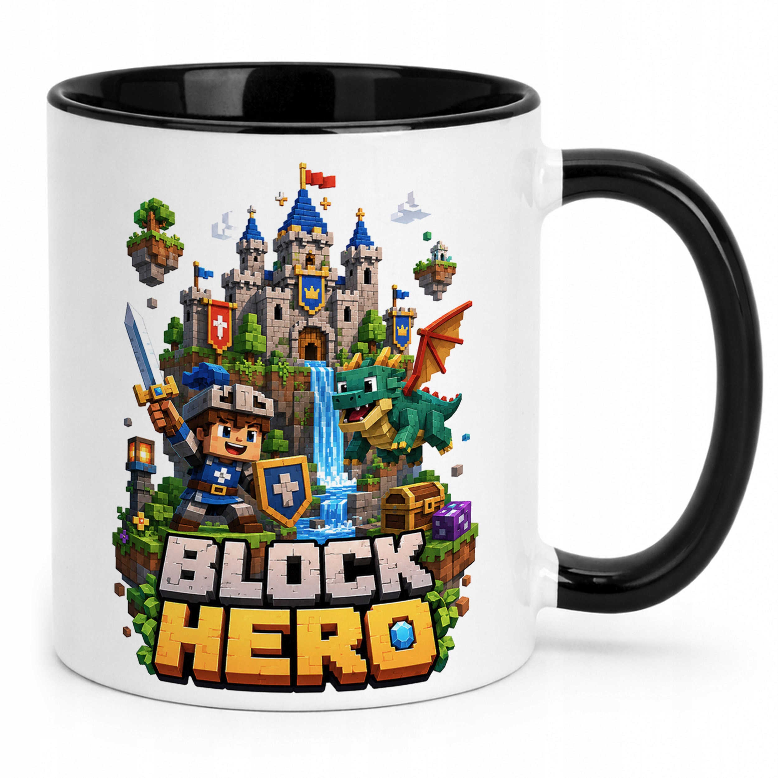Zestaw Kubek Czarny Poduszka Z Nadrukiem BLOCK HERO Gra Prezent