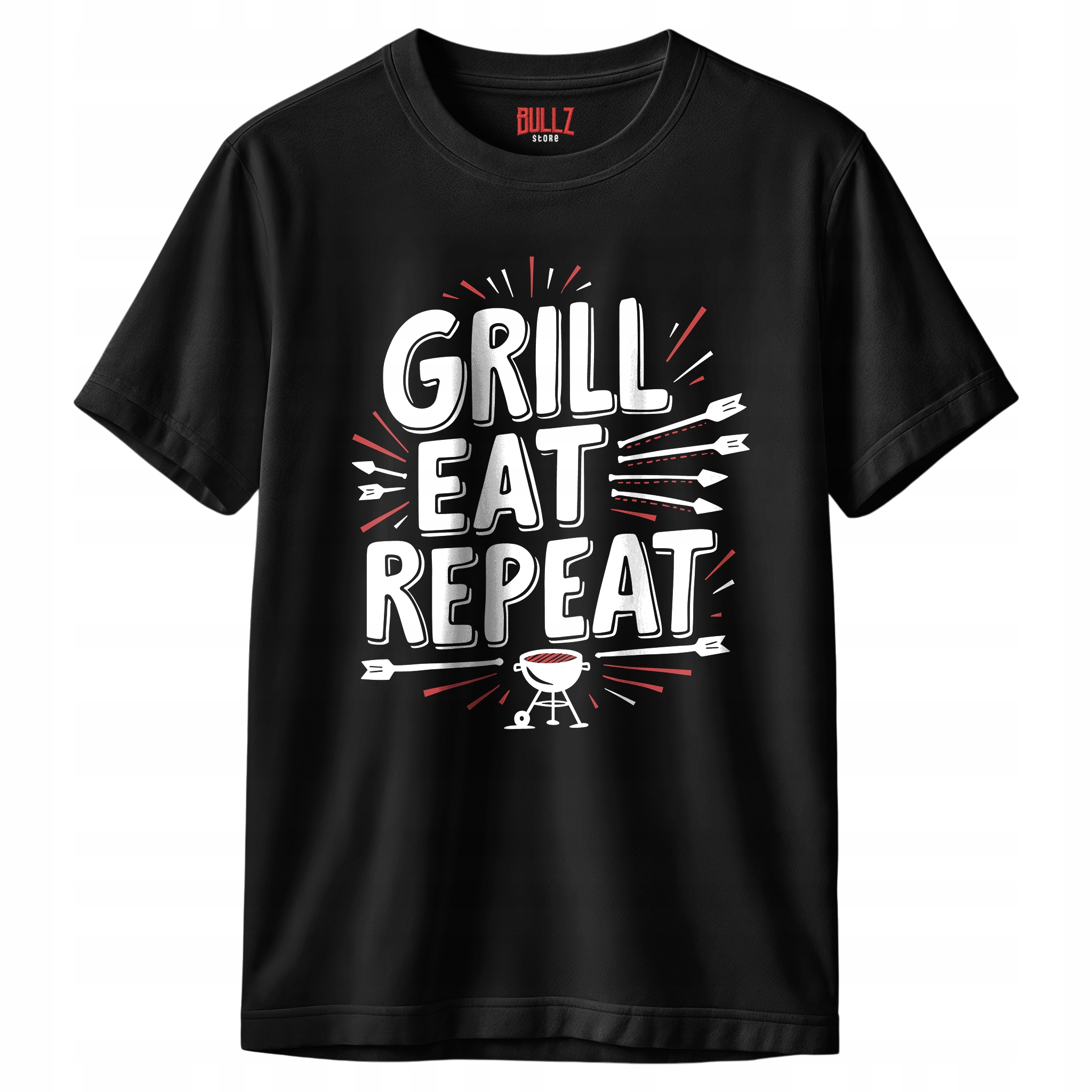 Koszulka czarna męska Grill Eat Repeat Zabawny Prezent
