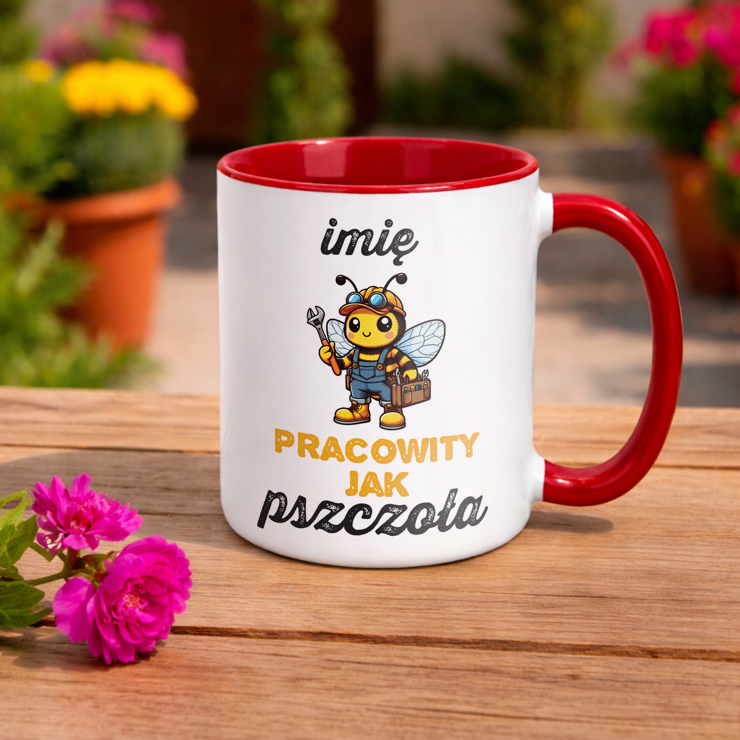 Kubek Czerwony Personalizowany Dla Pszczelarza Pszczoły Pasieka Prezent