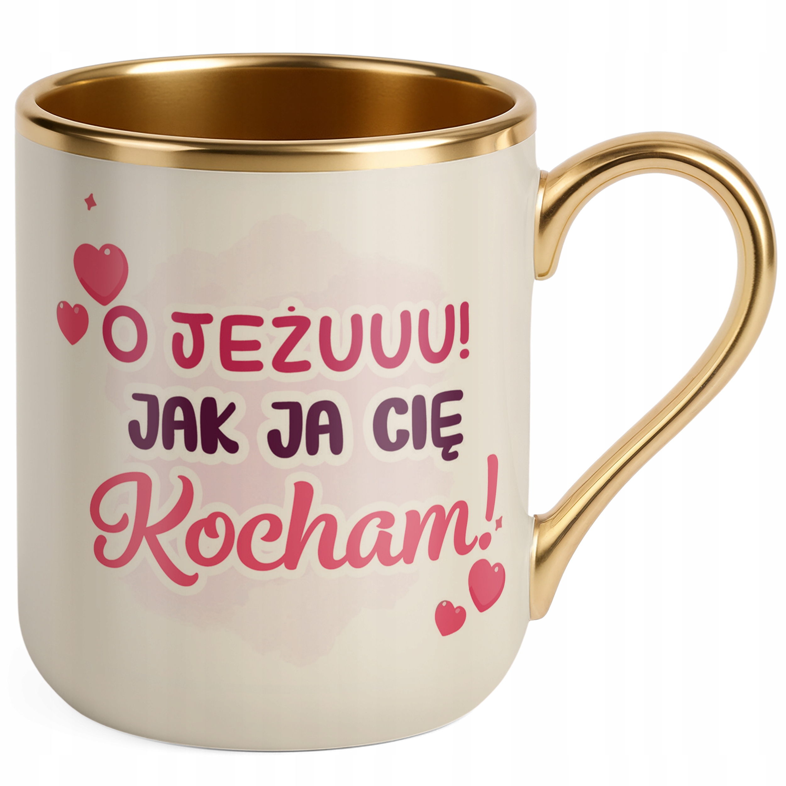 Kubek Premium Złoty Ecru Na Walentynki Kocham Cię Prezent Upominek