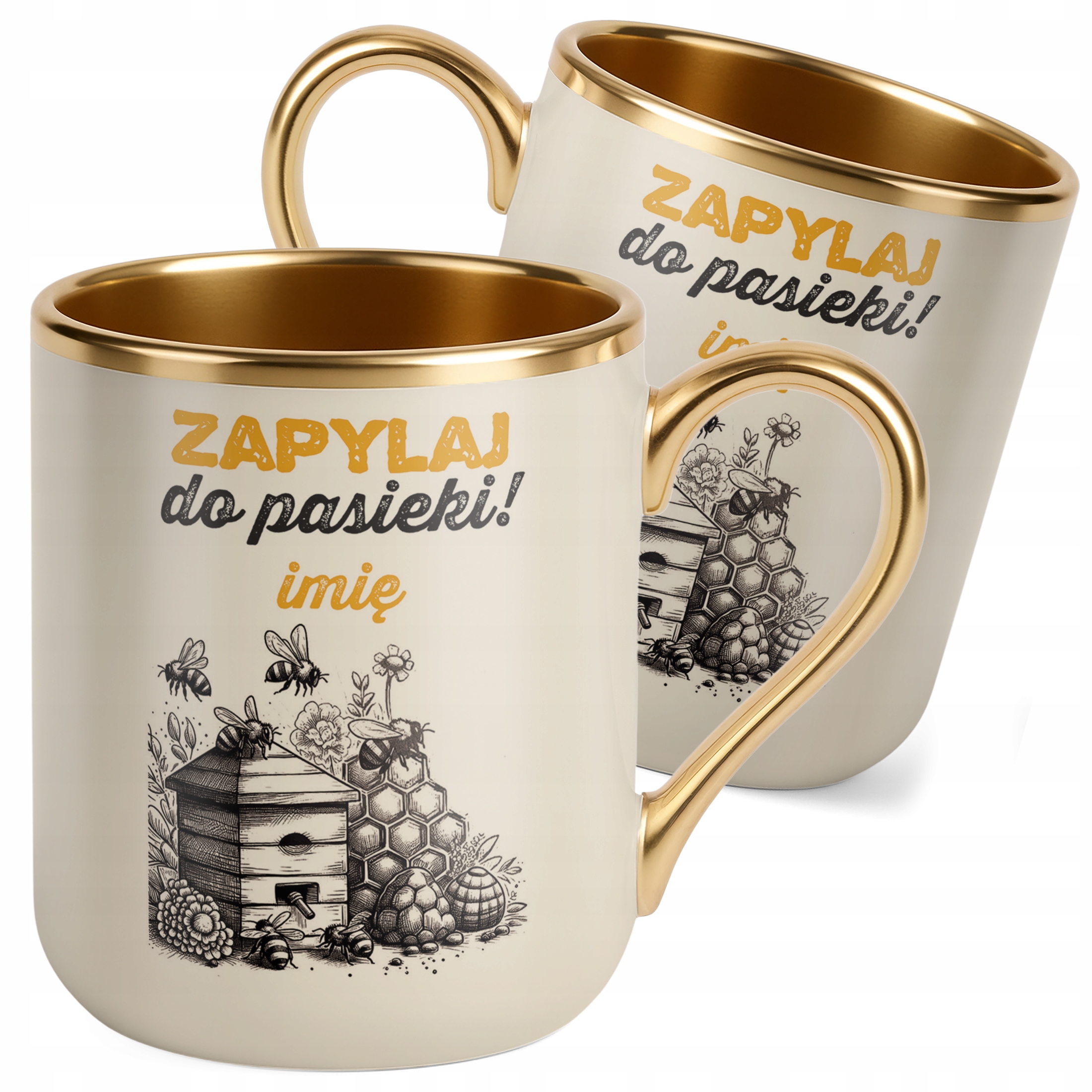Kubek Premium Złoty Ecru Personalizowany Dla Pszczelarza