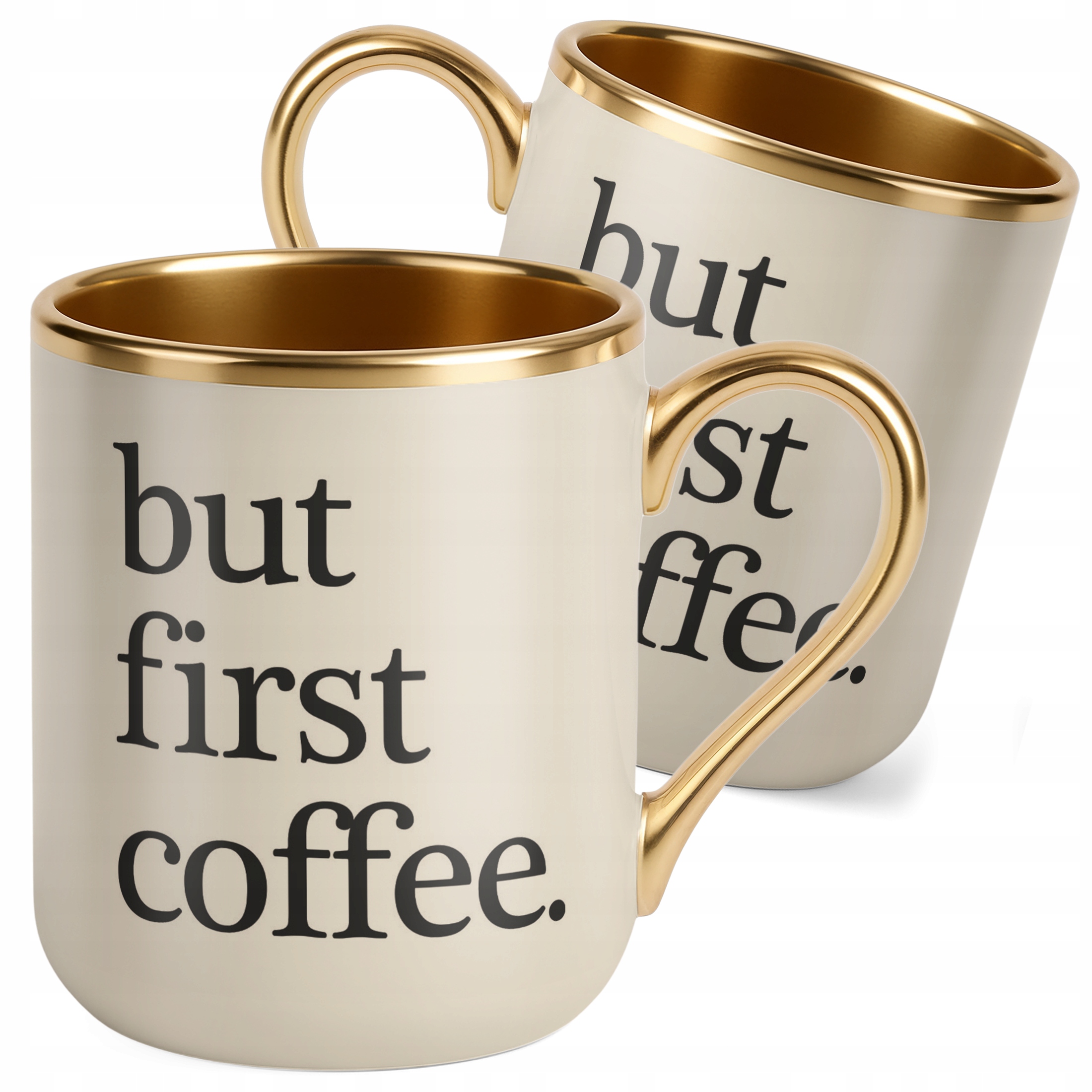 Kubek Premium Złoty Ecru But First Coffee Kawa Prezent Upominek