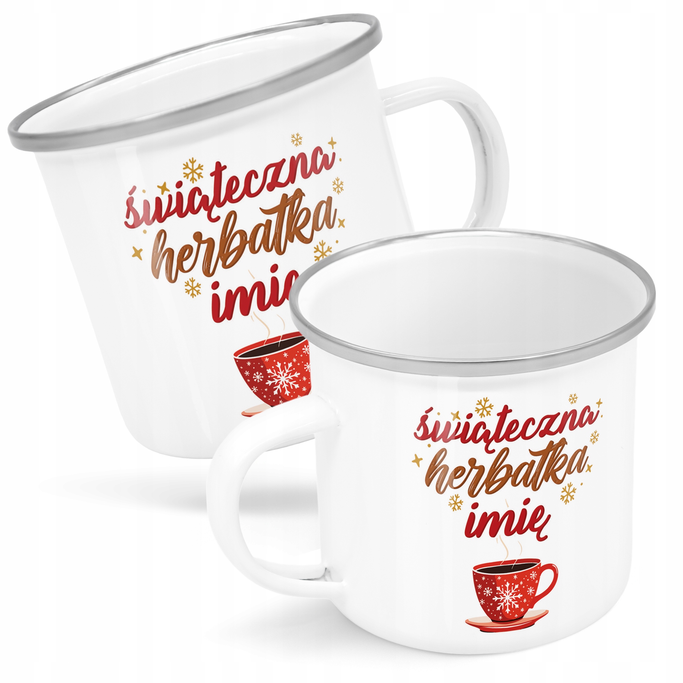 Emaliowany Kubek Garnuszek Personalizowany Świąteczna Herbatka Prezent