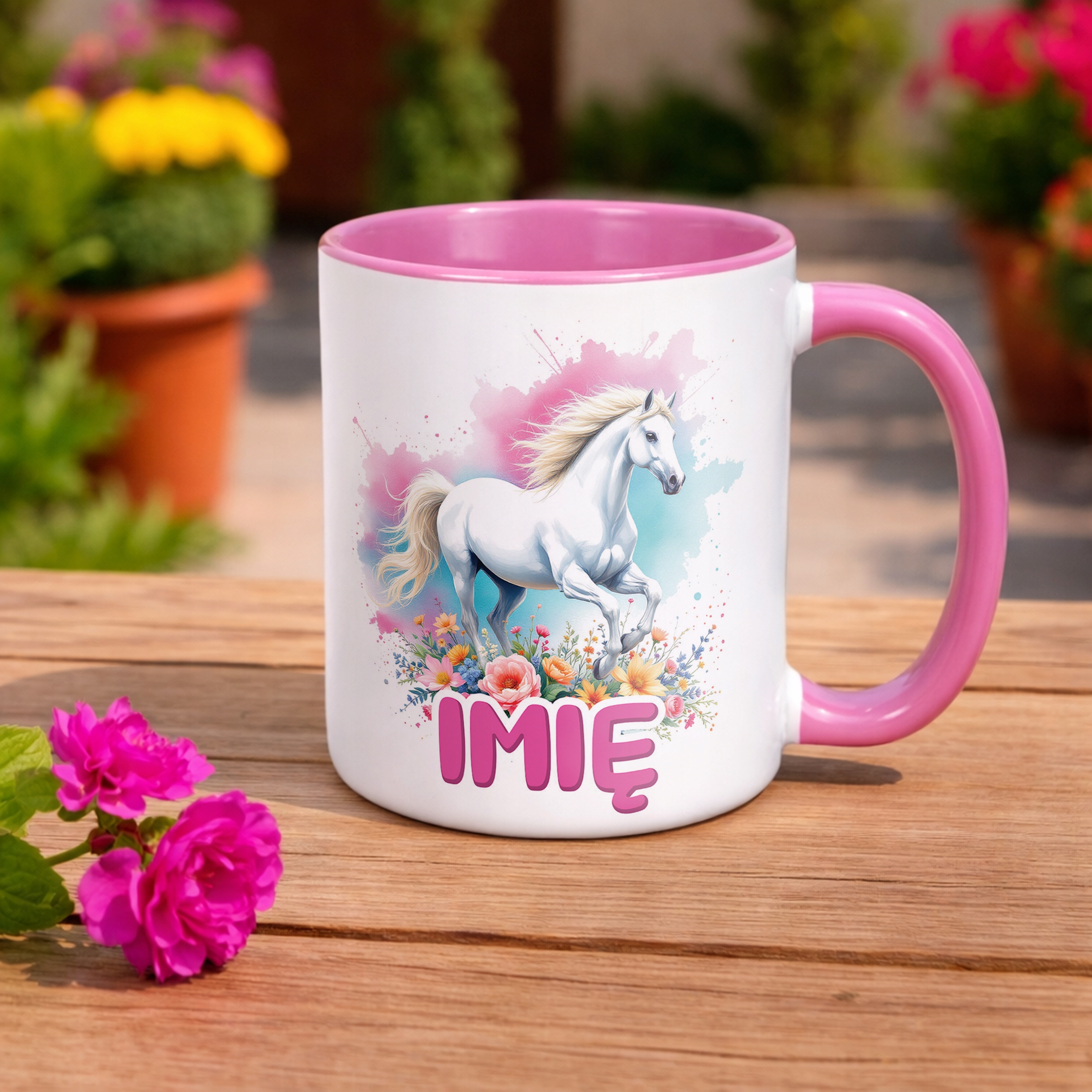 Kubek Różowy Personalizowany Z Koniem Koń Słodki Dla Dzieci