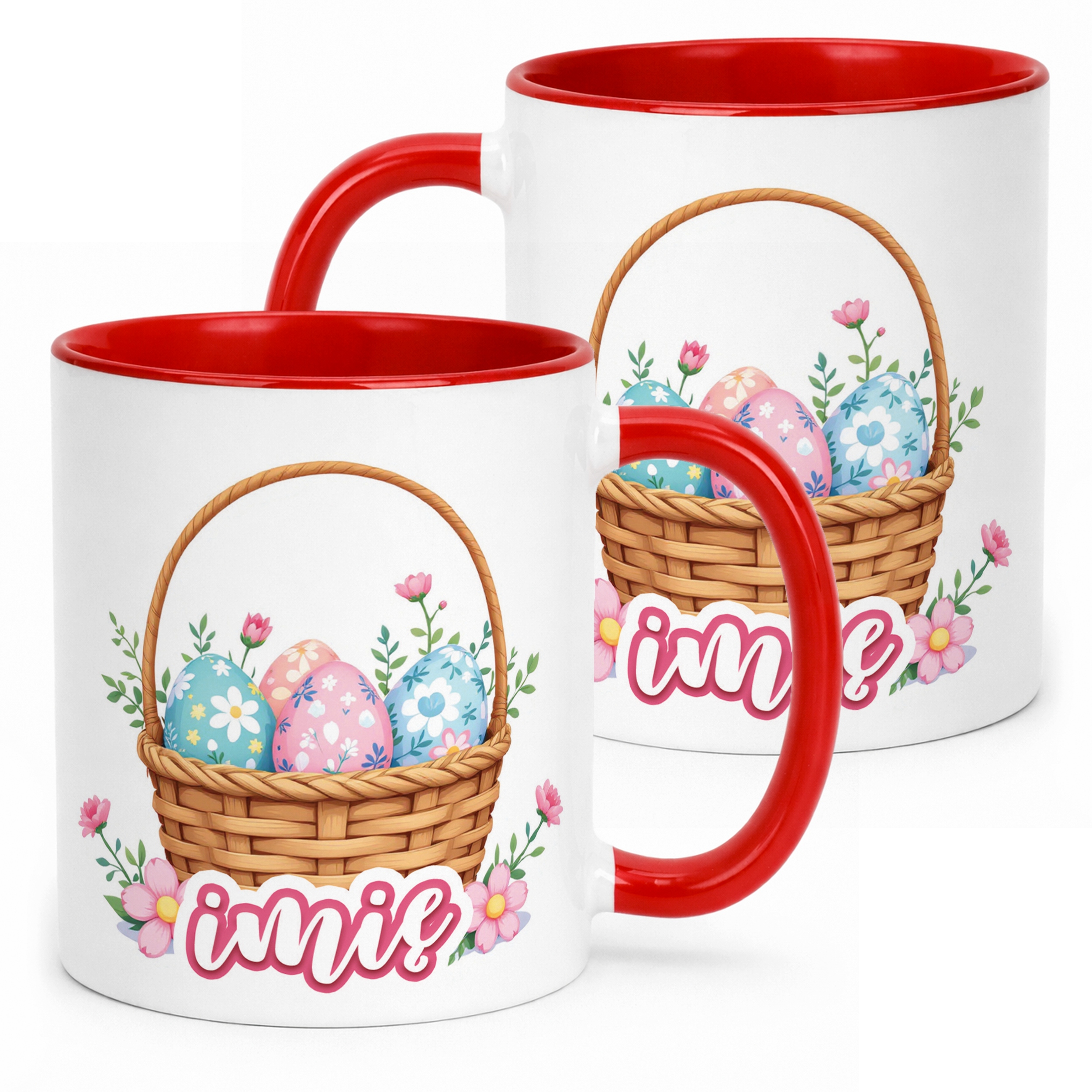 Kubek Czerwony Personalizowany Wielkanoc Prezent Koszyk Pisanki
