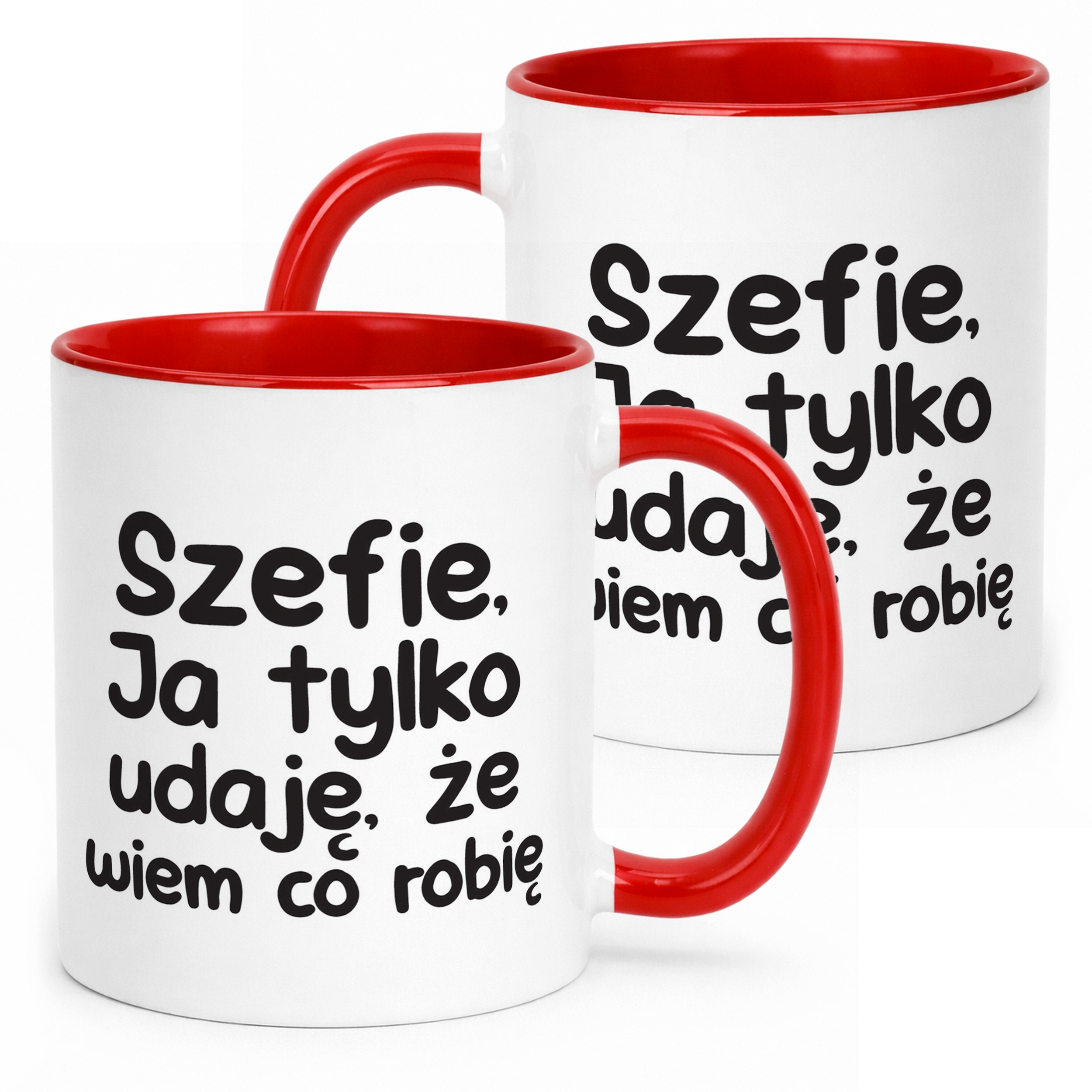Kubek Czerwony Szefie Ja Tylko Udaję Że Wiem Śmieszny Zabawny Prezent