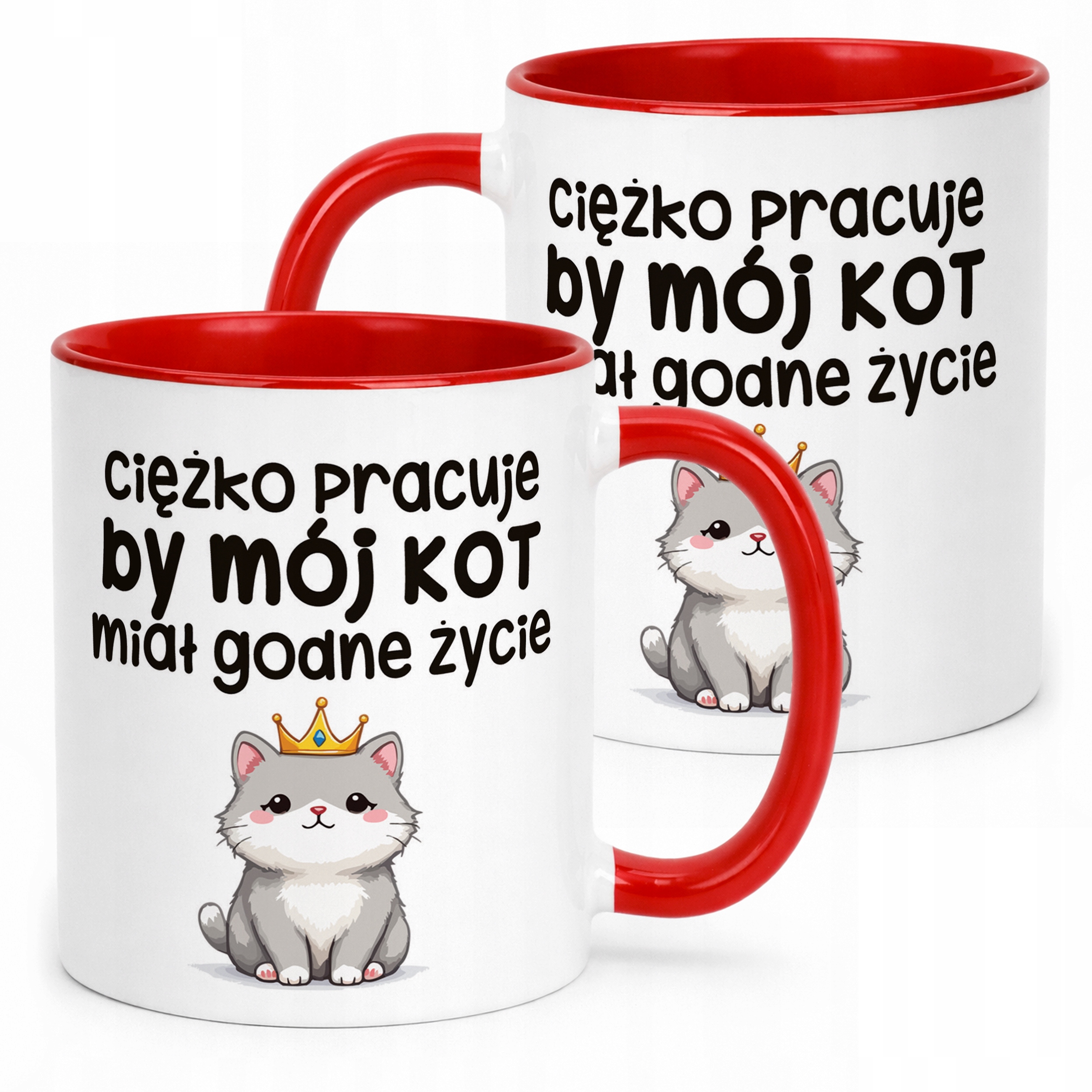 Kubek Czerwony Ciężko Pracuję By Mój Kot Śmieszny Zabawny Prezent