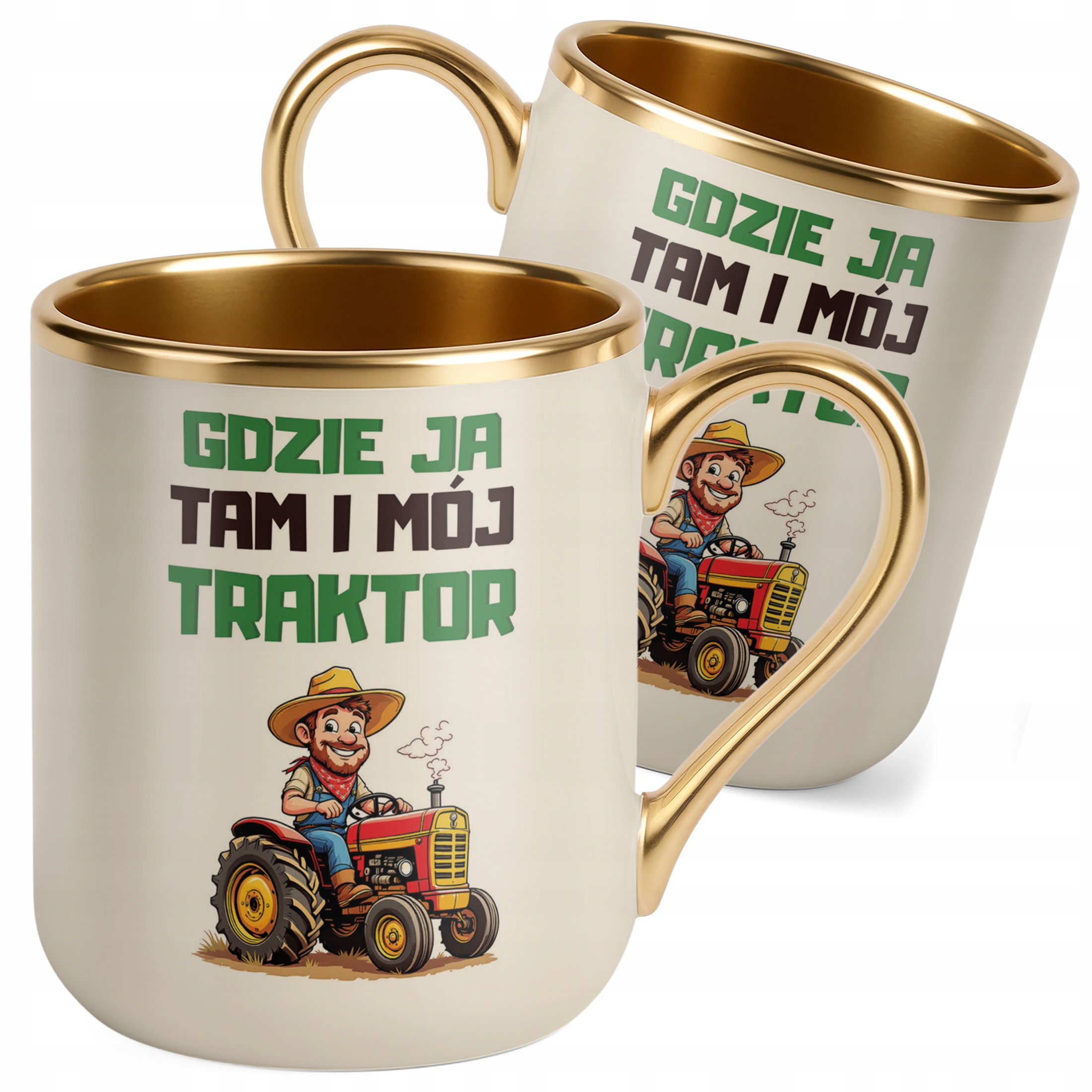 Kubek Premium Złoty Ecru Rolnik Dla Rolnika Traktor Zabawny Prezent