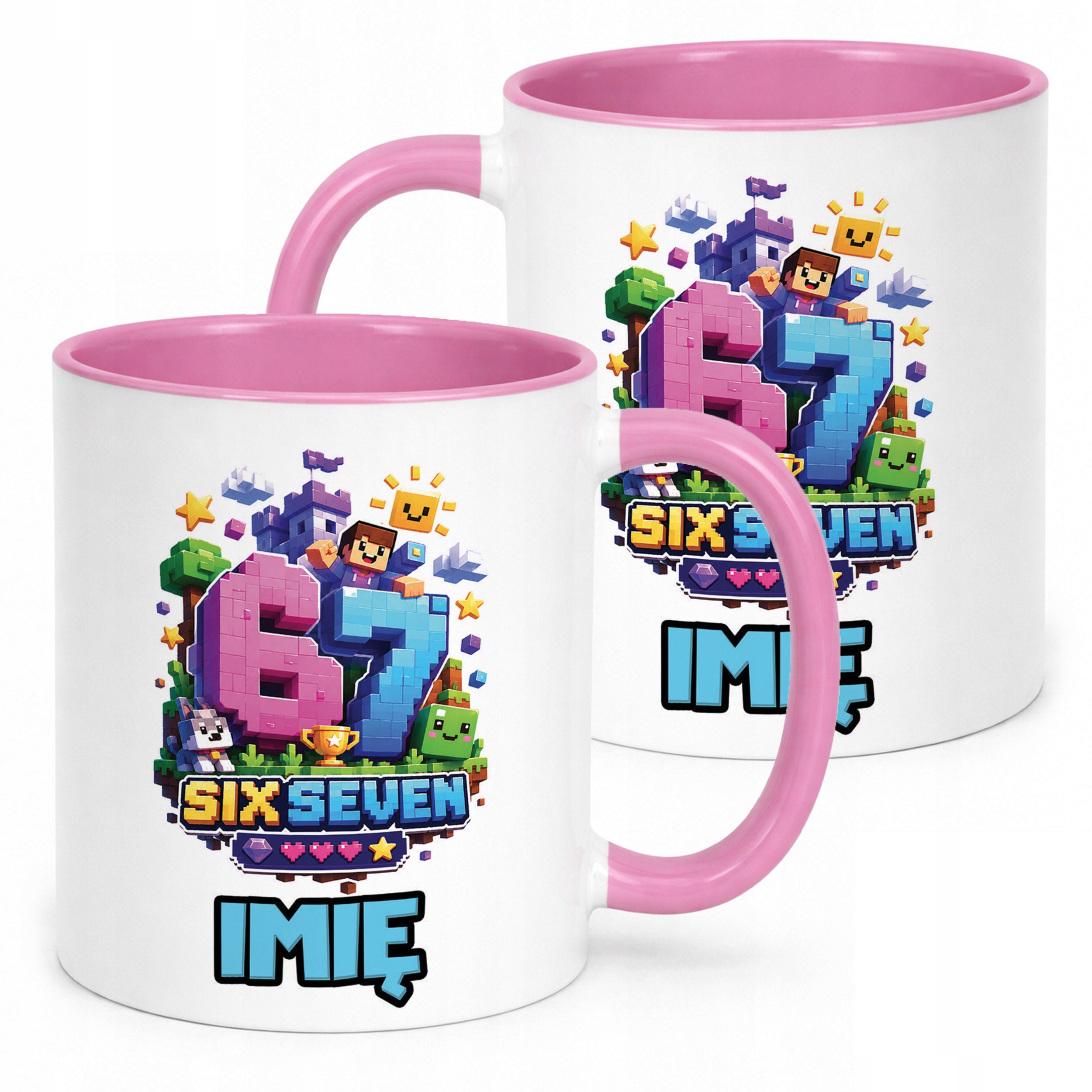 Kubek Różowy z nadrukiem personalizowany 67 SIX SEVEN Dla Dzieci Prezent