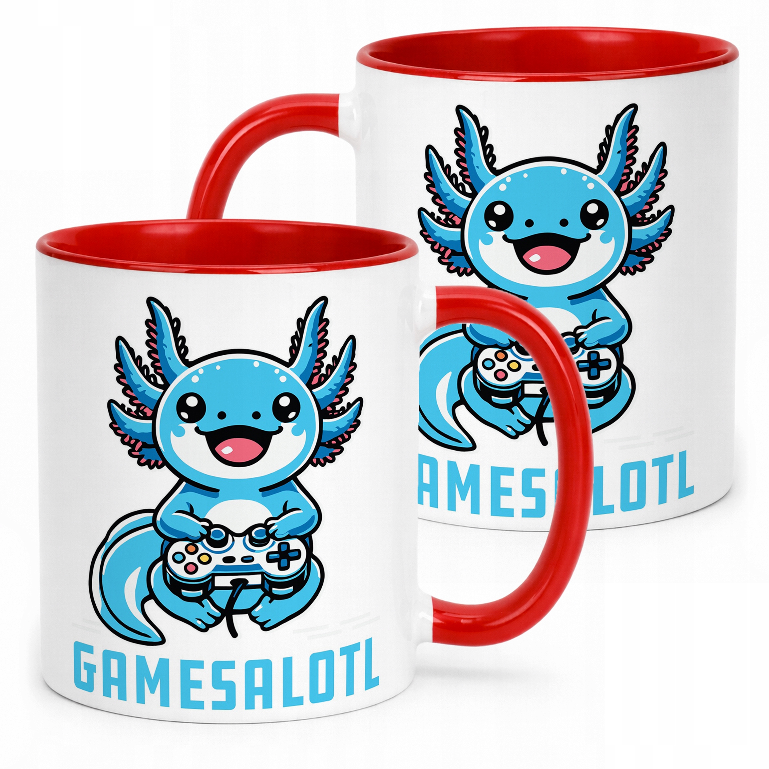 Czerwony kubek z motywem z gry Aksolotl Axolotl Mine craft Różowy