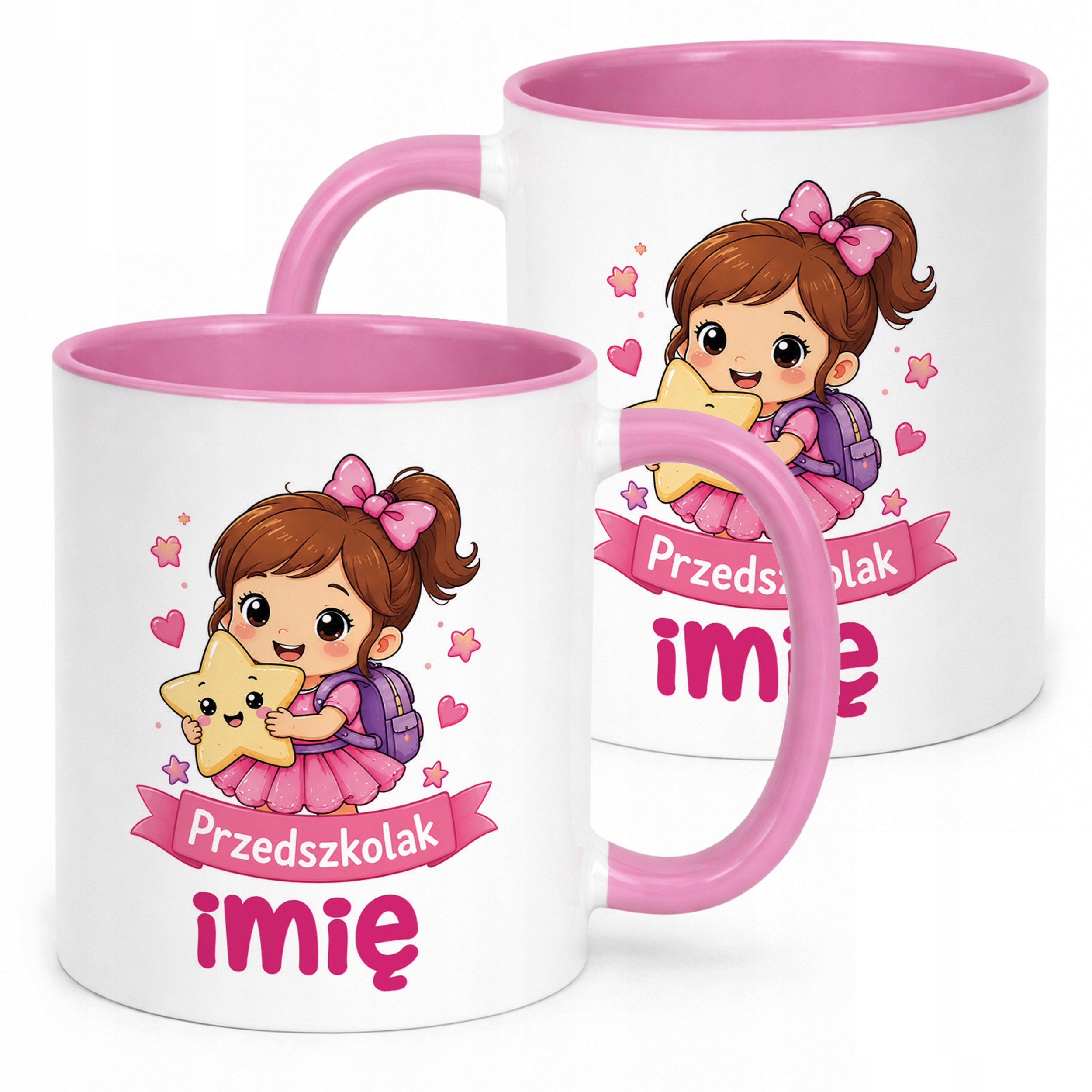 Kubek Różowy z nadrukiem personalizowany Przedszkolak Szkoła Dla Dzieci
