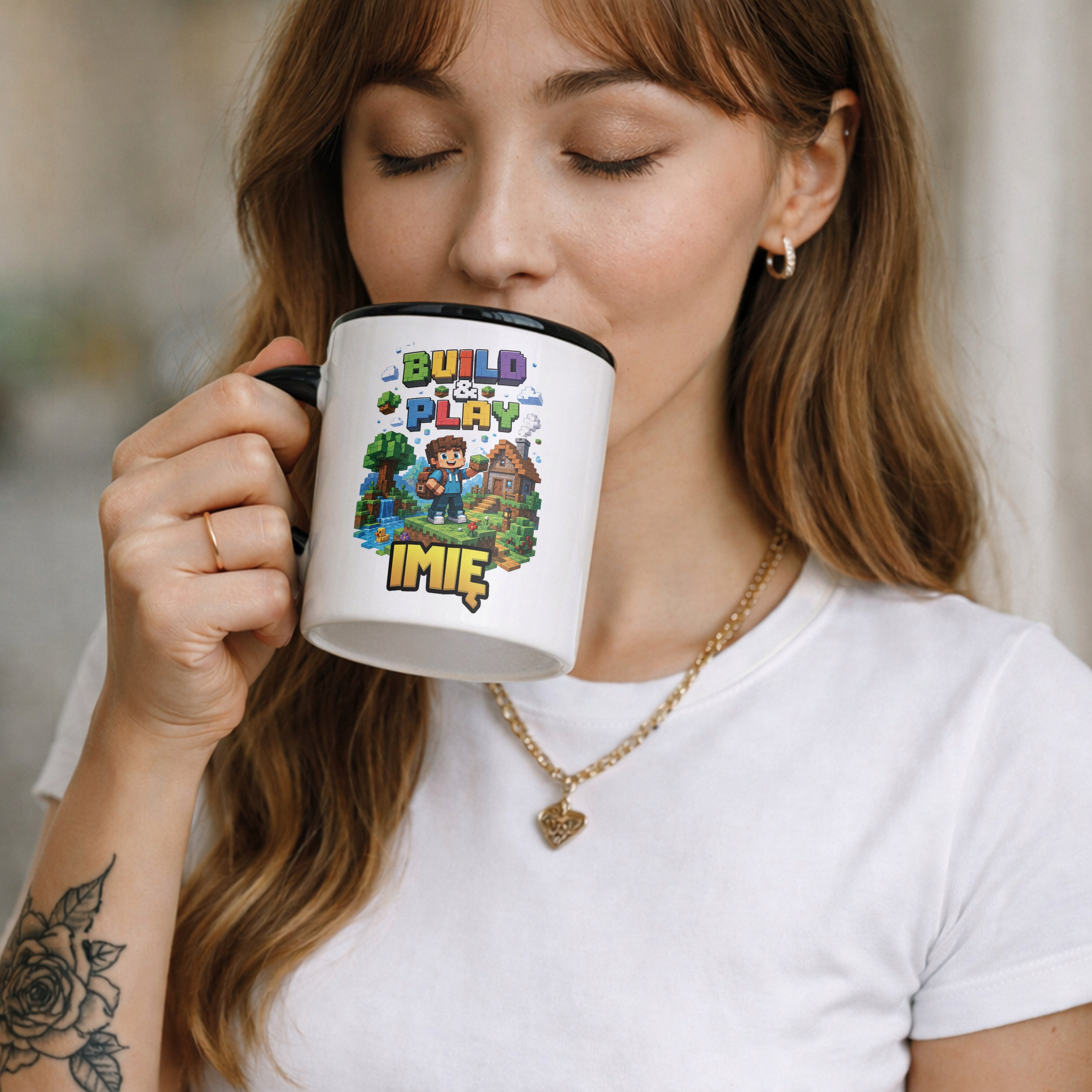 Zestaw Personalizowany Plecak Worek Kubek Czarny gra Pixel Quest Prezent