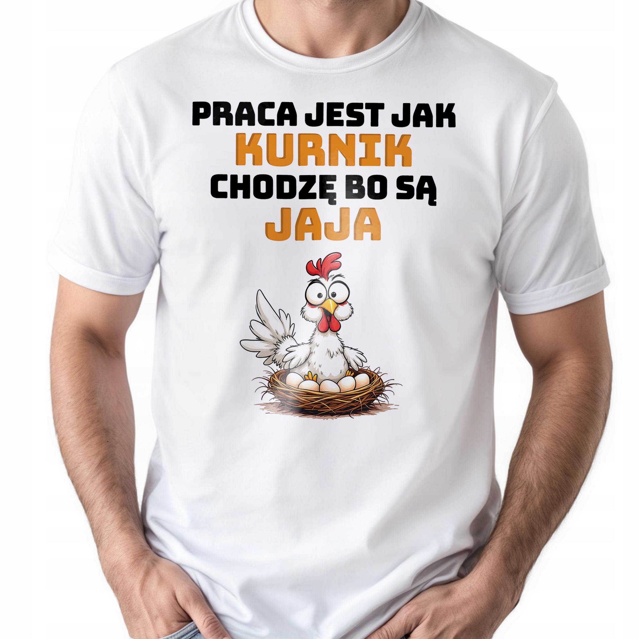 Koszulka biała męska Praca Jest Jak Kurnik Zabawny Prezent