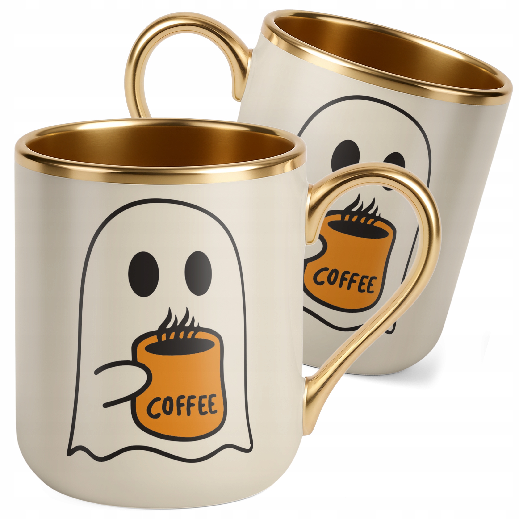 Kubek Premium Złoty Ecru Halloween Jesień Dynia Duch Prezent Upominek
