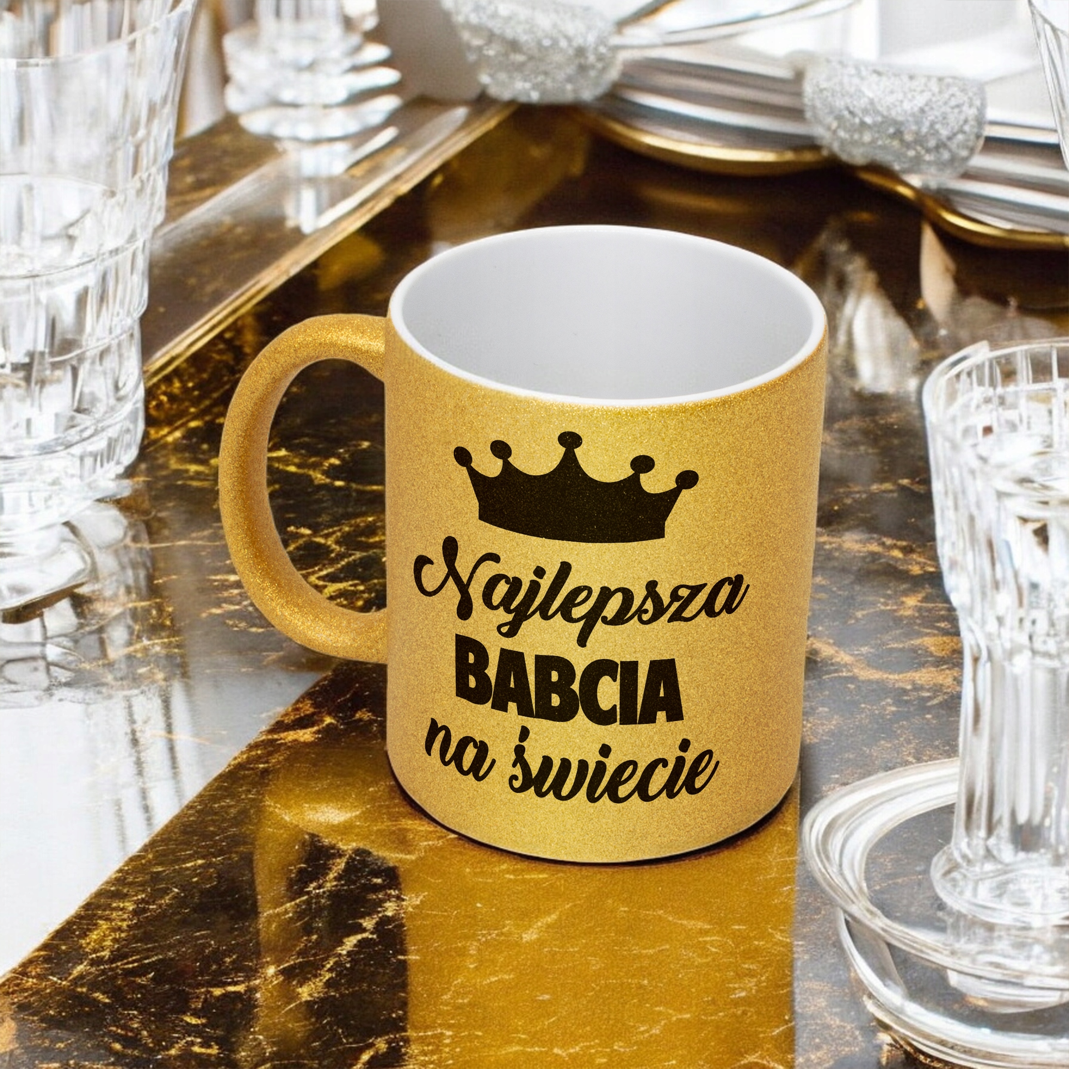 Złoty kubek brokatowy Dzień Babci Dla Babci Prezent Upominek