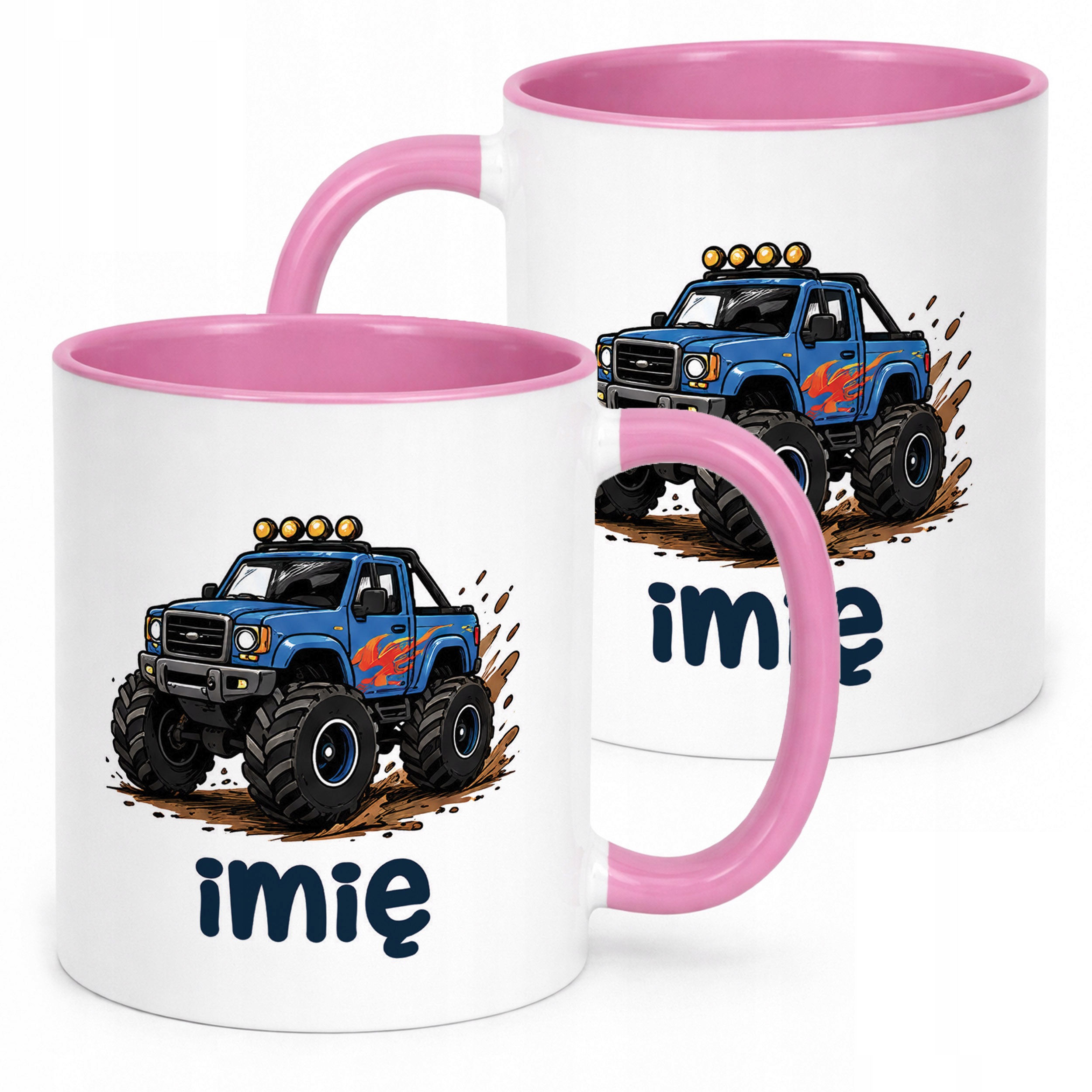 Kubek Różowy z nadrukiem personalizowany Monster Truck Dla Dzieci Prezent