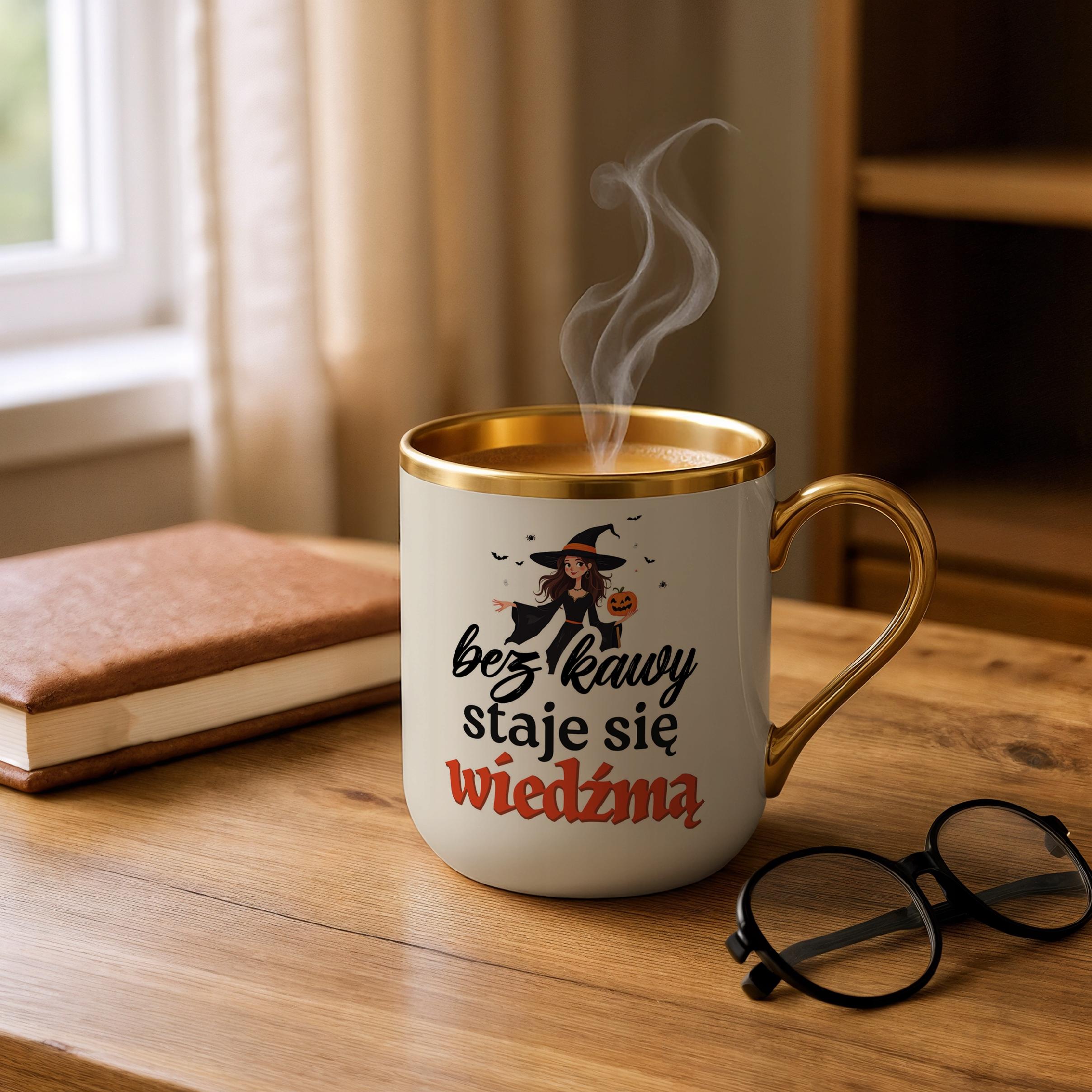 Kubek Premium Złoty Ecru Bez Kawy Staje Się Wiedźmą Dla Kobiety Prezent