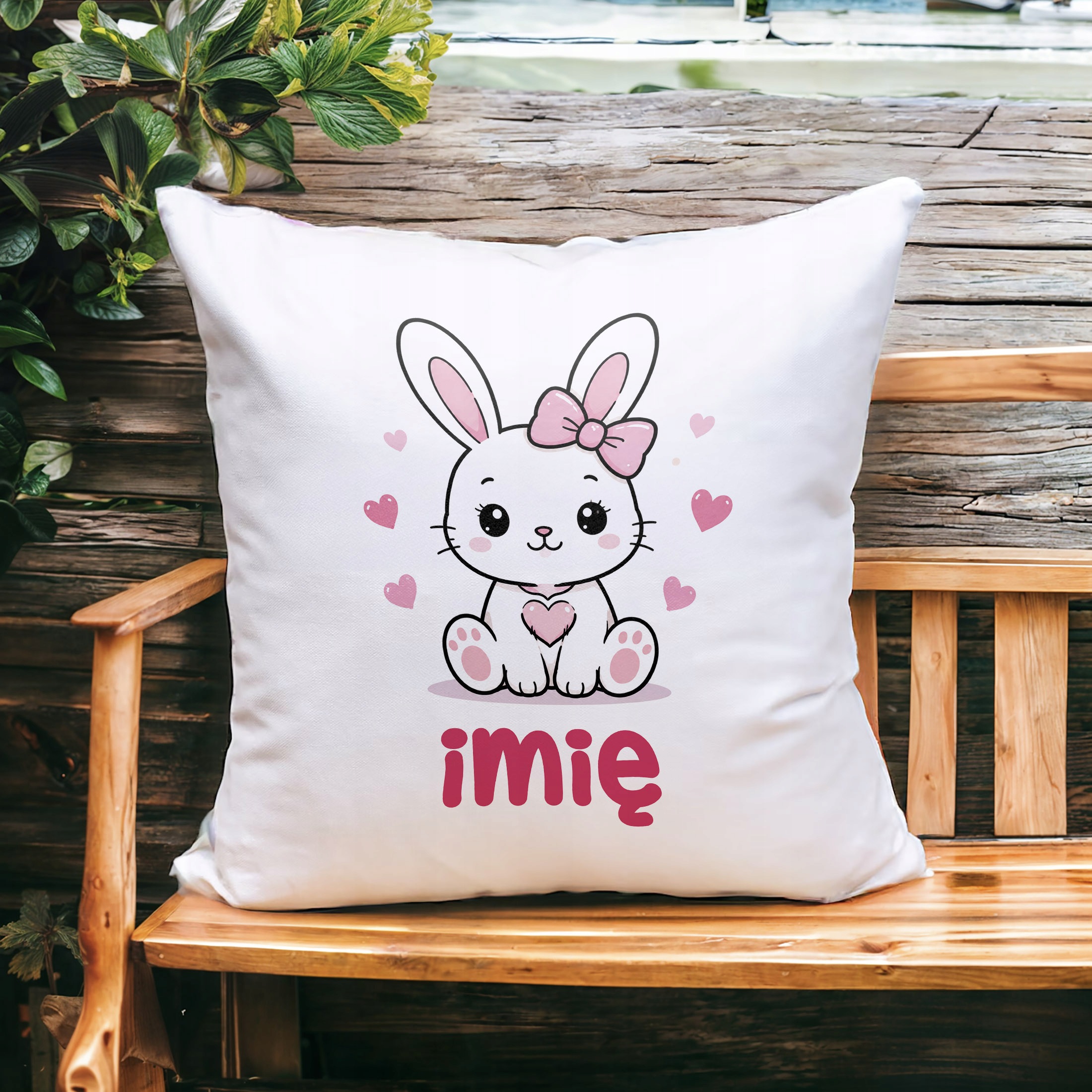Zestaw Personalizowany Kubek Różowy Poduszka Króliczek Prezent