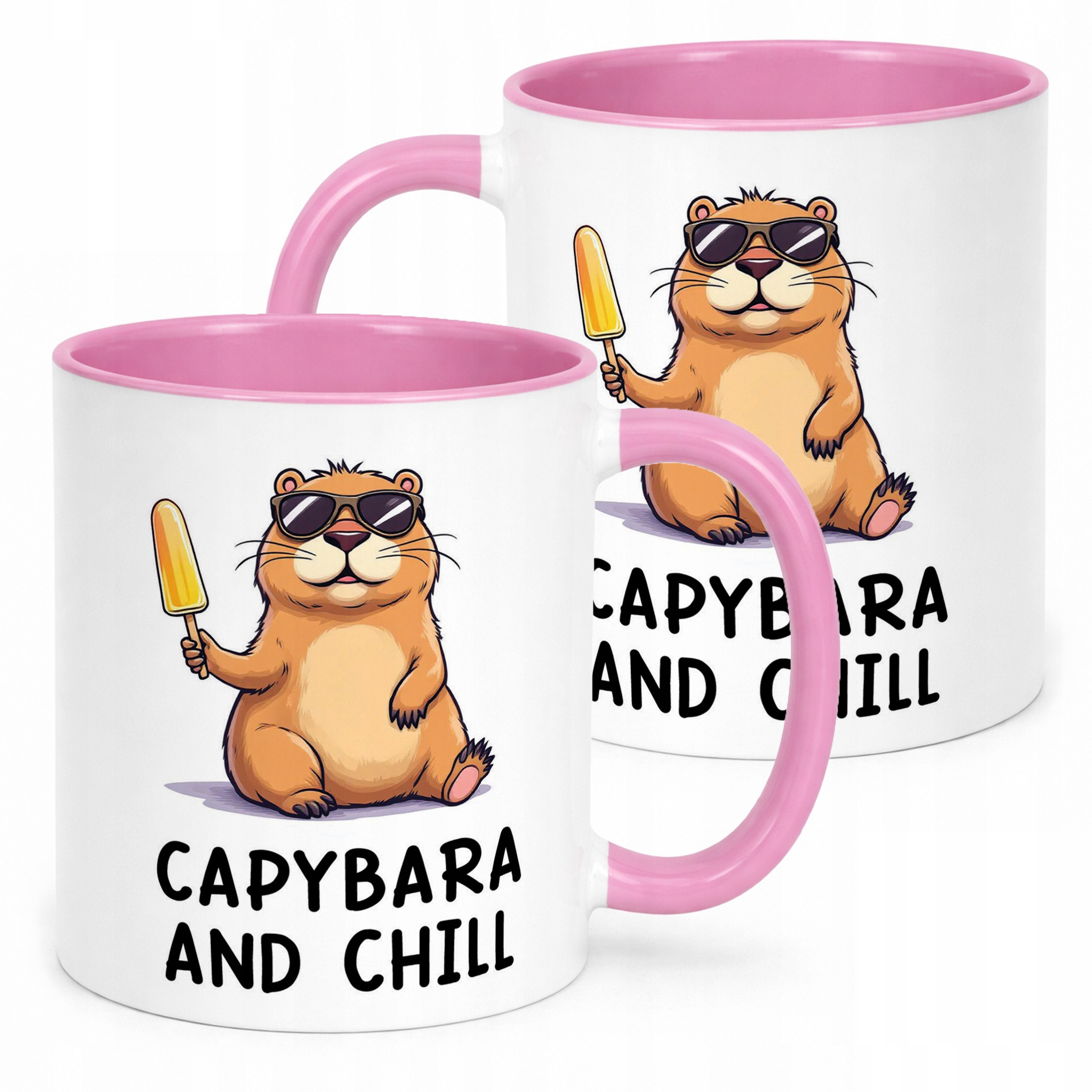Kubek Różowy Kapibara Capybara Zwierzak Słodki Dla Dzieci Prezent
