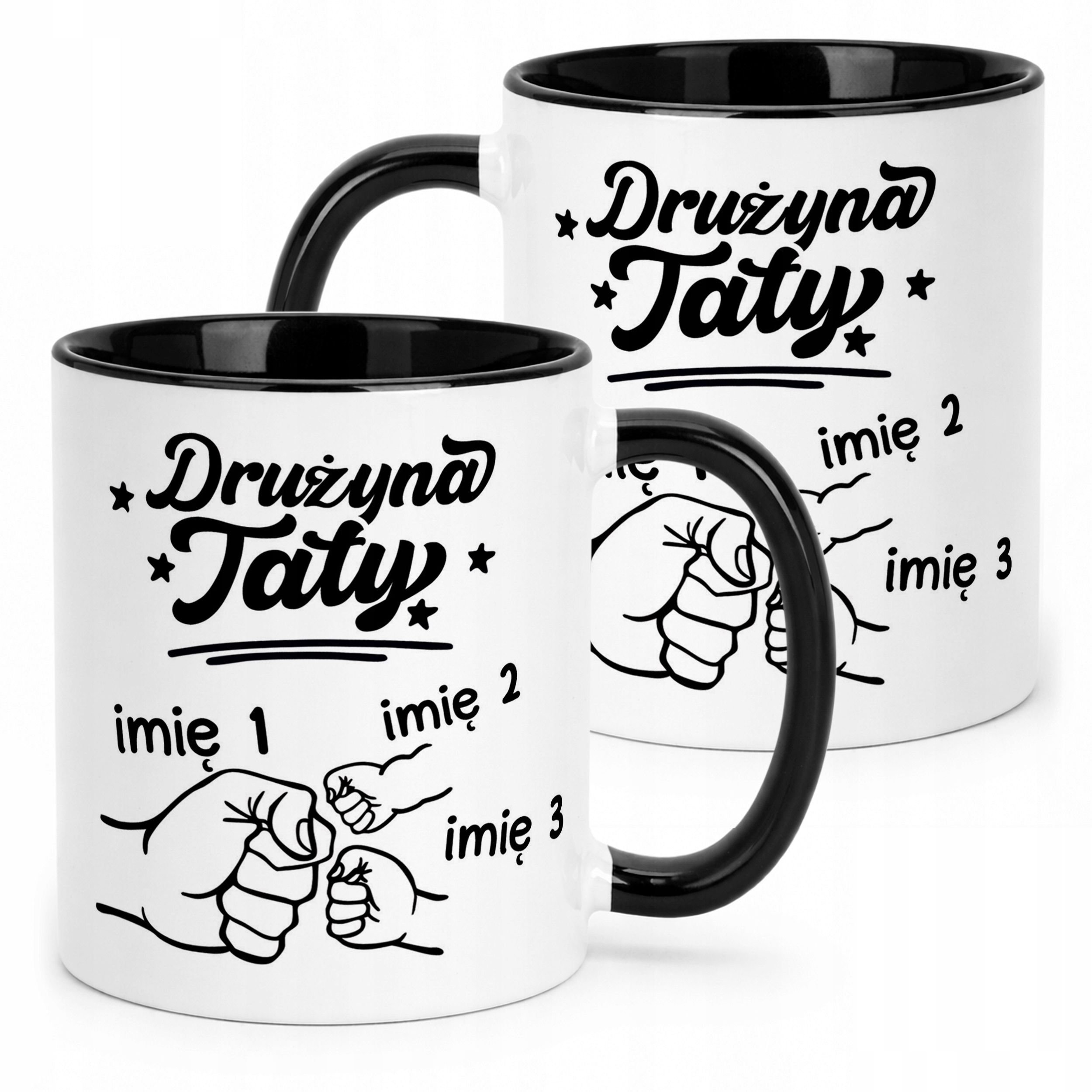 Kubek Czarny Personalizowany Dzień Ojca Najlepsza Drużyna 2 Dzieci
