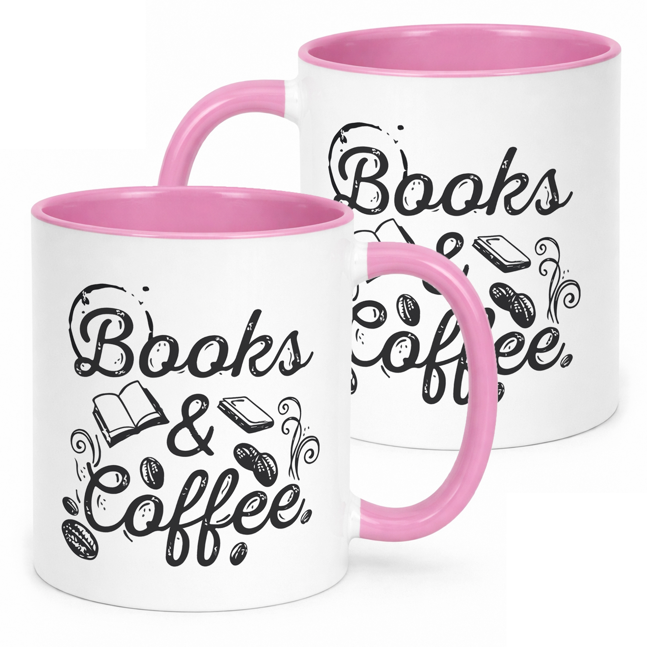 Kubek Różowy Coffee And Books Dla Fanów Czytania i Kawy