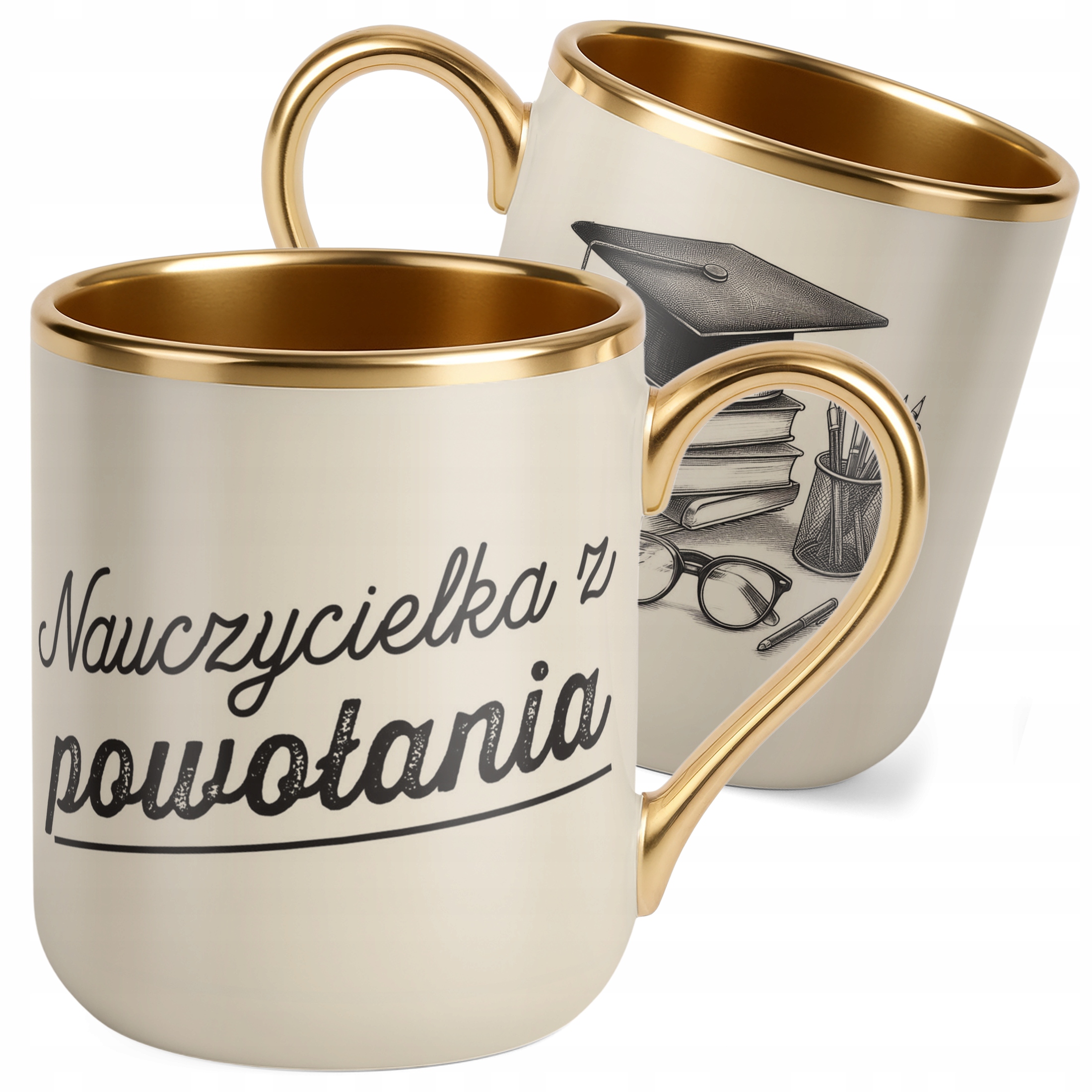 Kubek Premium Złoty Ecru Dzień Nauczyciela Dla Nauczycielki Prezent